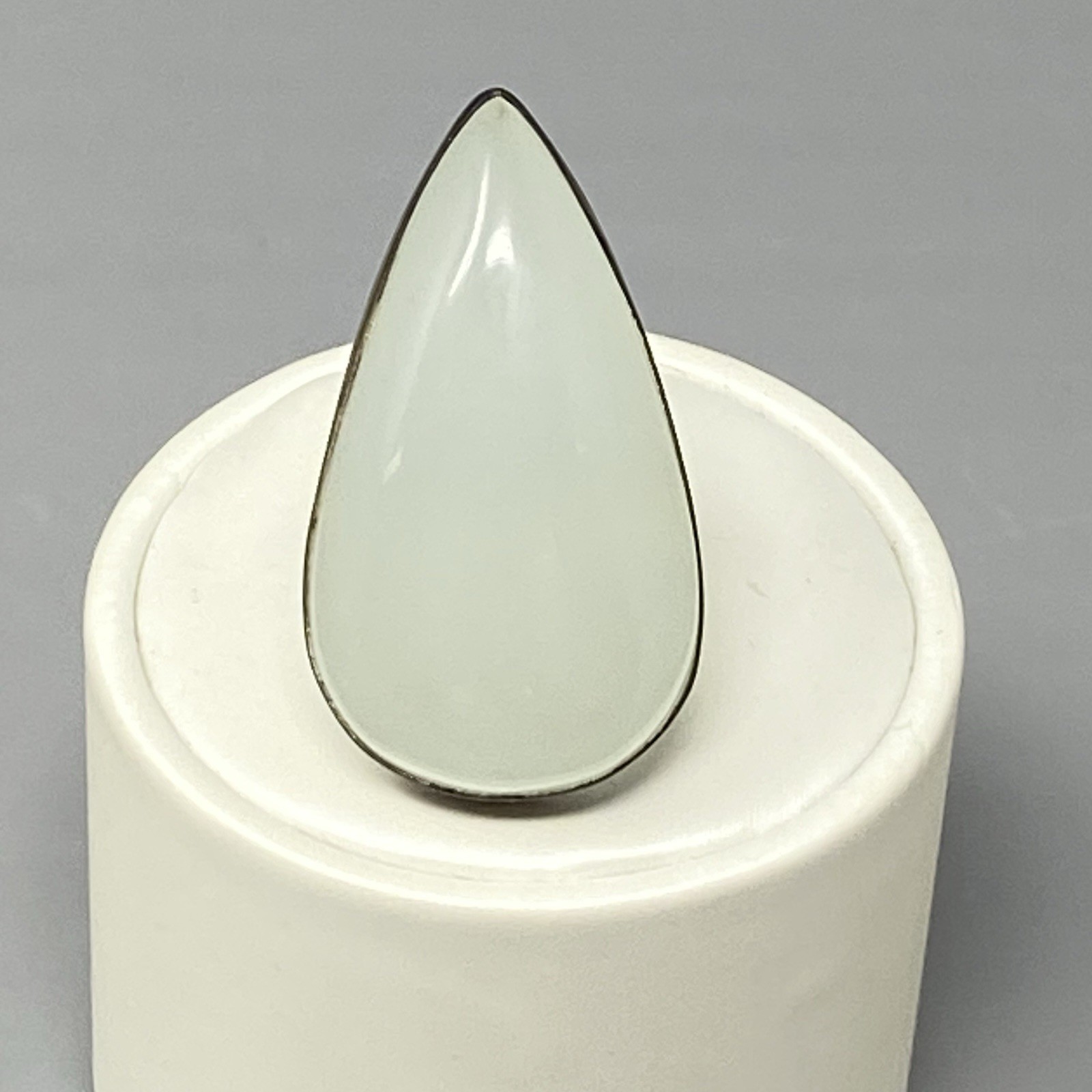 Creamy White Stone Ring Large Teardrop Chunky Retro Bohemian Marked 925 Size 8