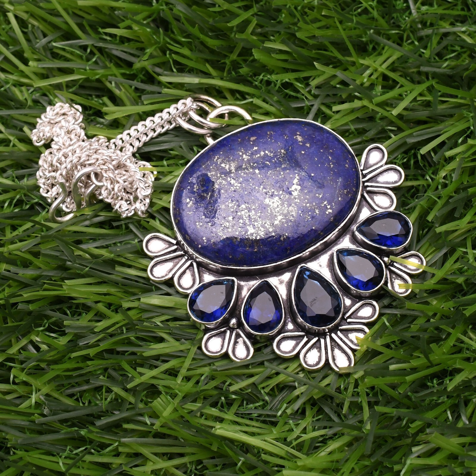 Lapis Lazuli 925 Sterling Silver Gemstone Handmade Jewelry Pendant 2.15″
