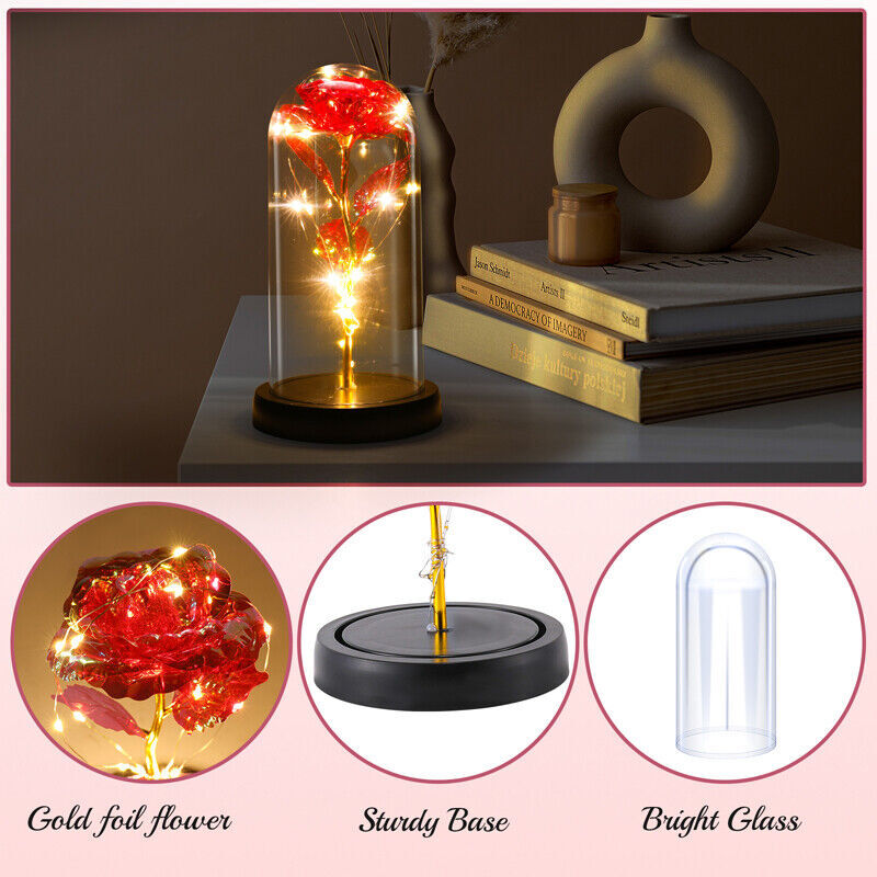 Eternal Forever Galaxy Rose Flower In Glass Dome LED Light Valentine’s Day Gift