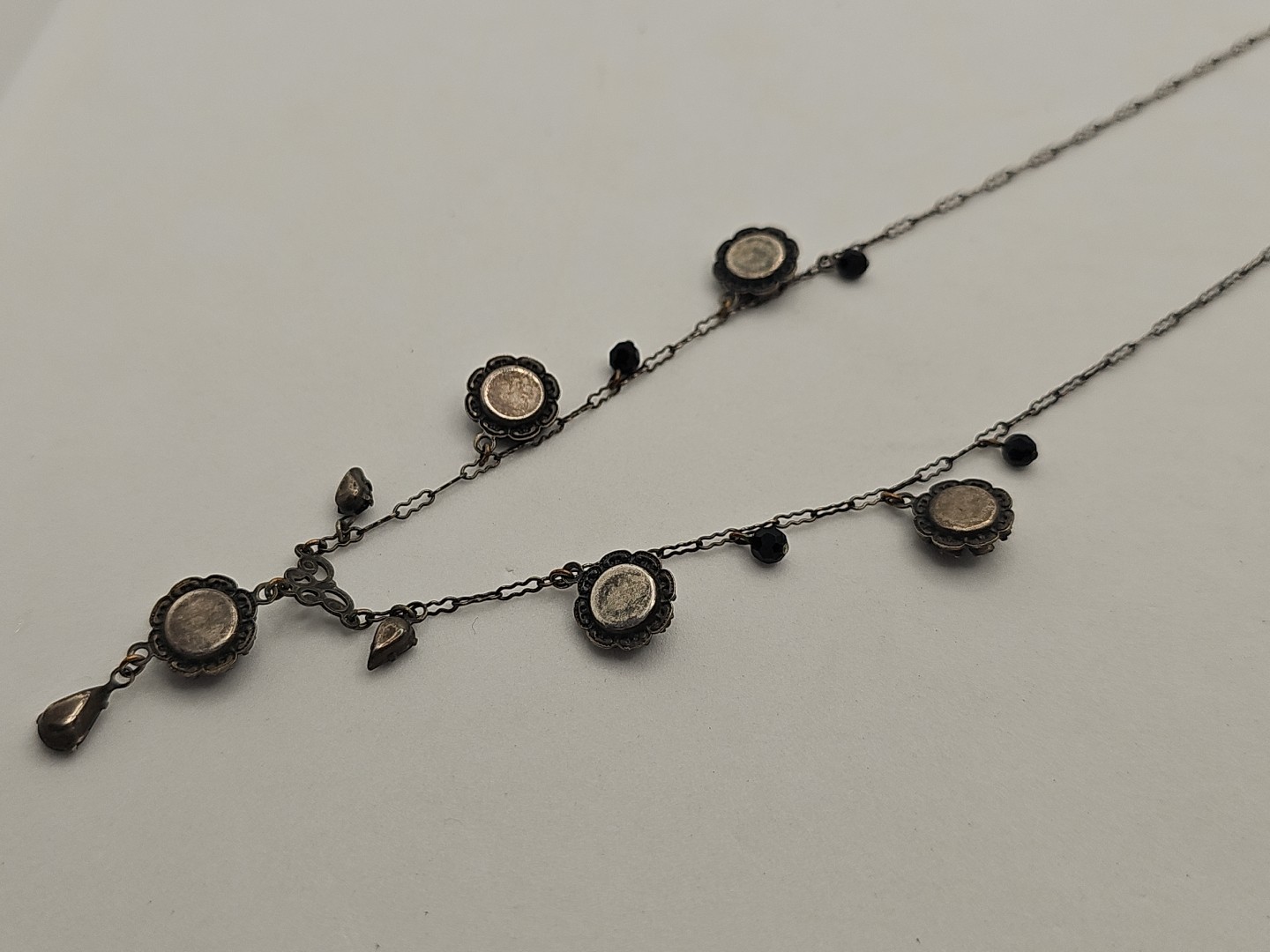 Stunning Vintage Liz Palacios S.F. Black Crystal Flower Charm Necklace