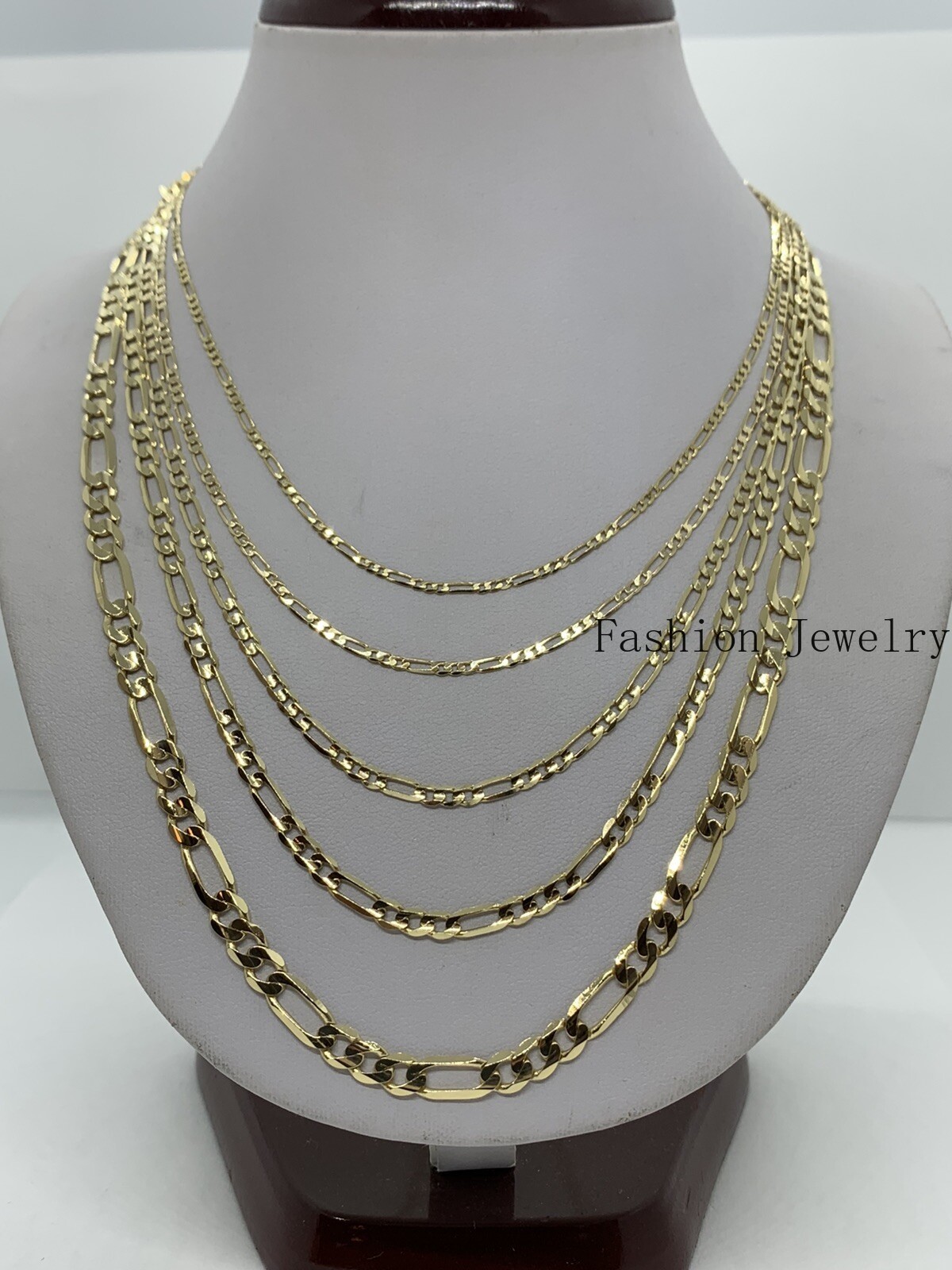 14K Solid Yellow Gold Figaro Link Chains Necklace Men’s/Women’s 2mm-5.5mm16”-30″