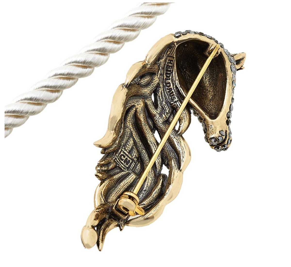 Heidi Daus FROSTED STALLION Crystal Horse Pin/Pendant Twisted Cord Necklace