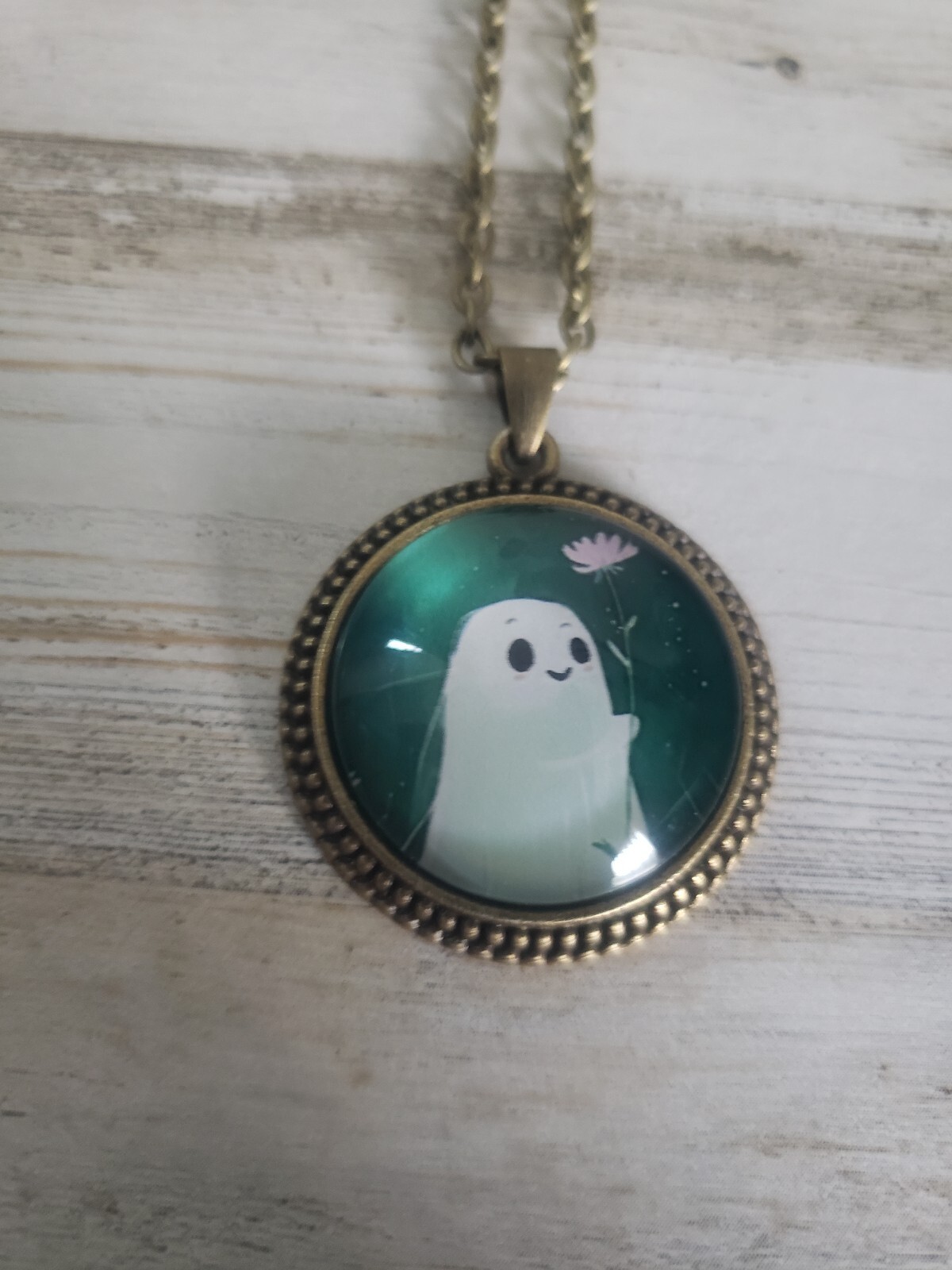 Ghost necklace Halloween jewelry flower green cute love gift plant floral style