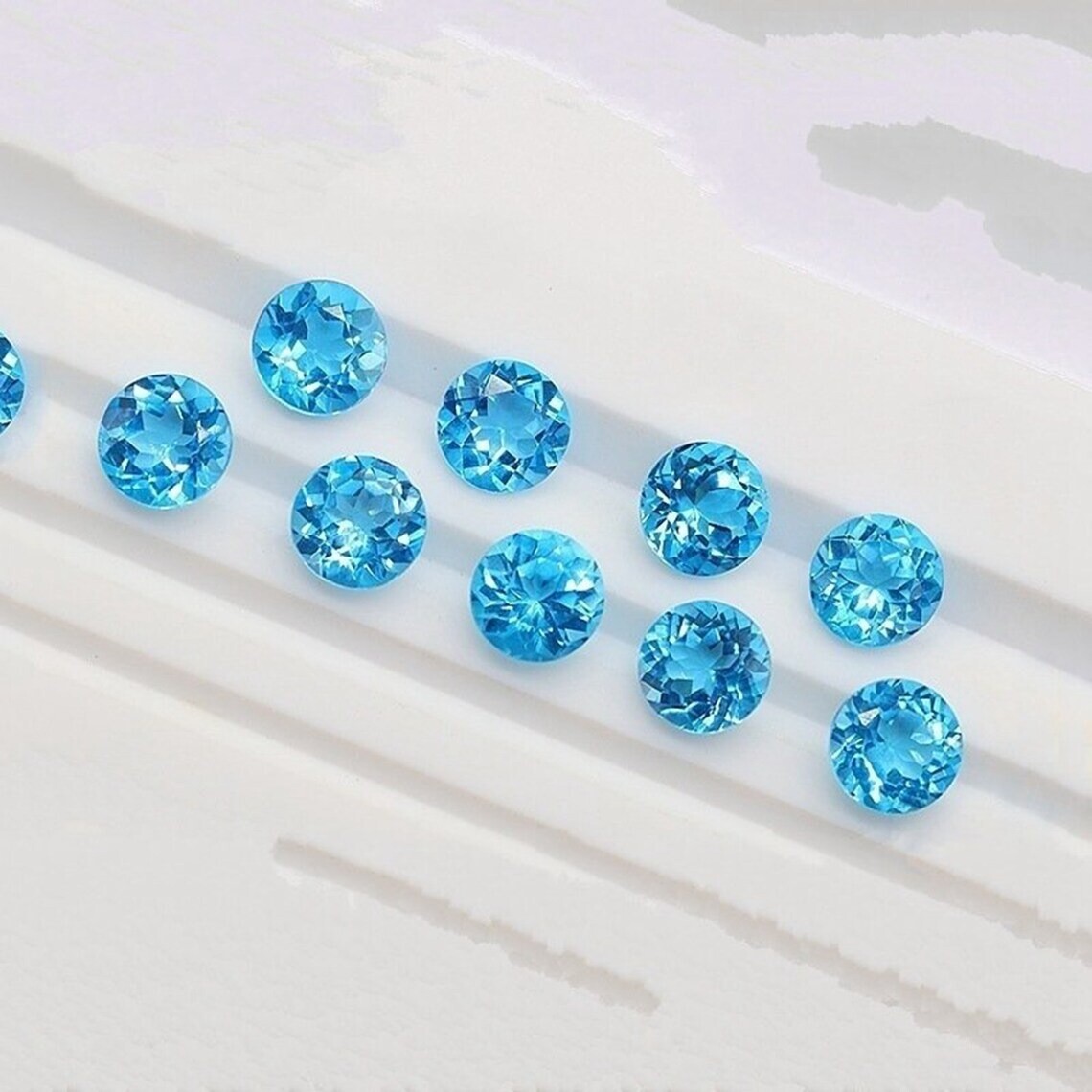 Natural Swiss Blue Topaz Round Faceted Cut Calibrated Loose Gemstone Lot