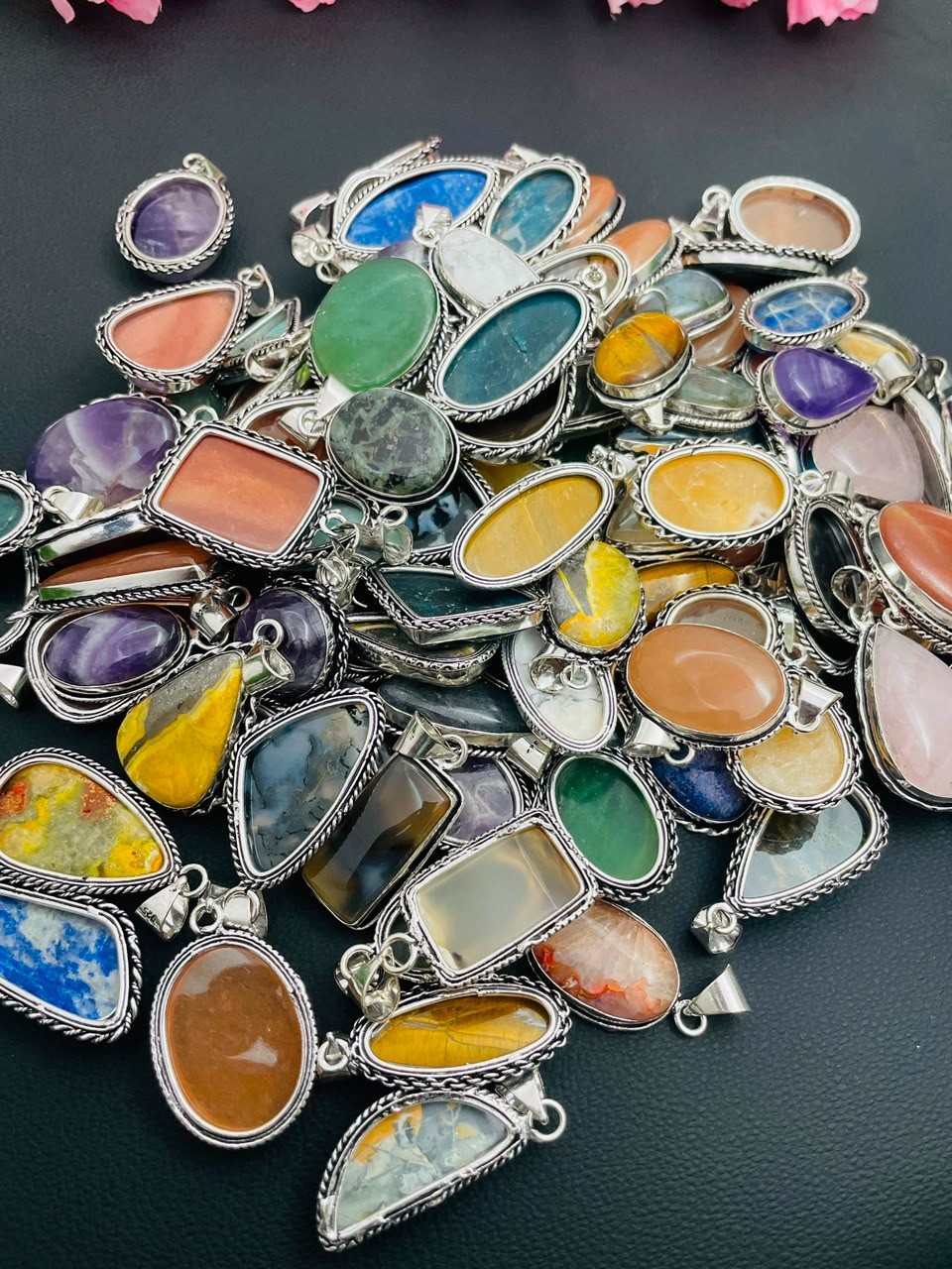 Amazonite & Mix Gemstone Lot/ 925 Silver Plated Wholesale Pendant Lot Jewelry~