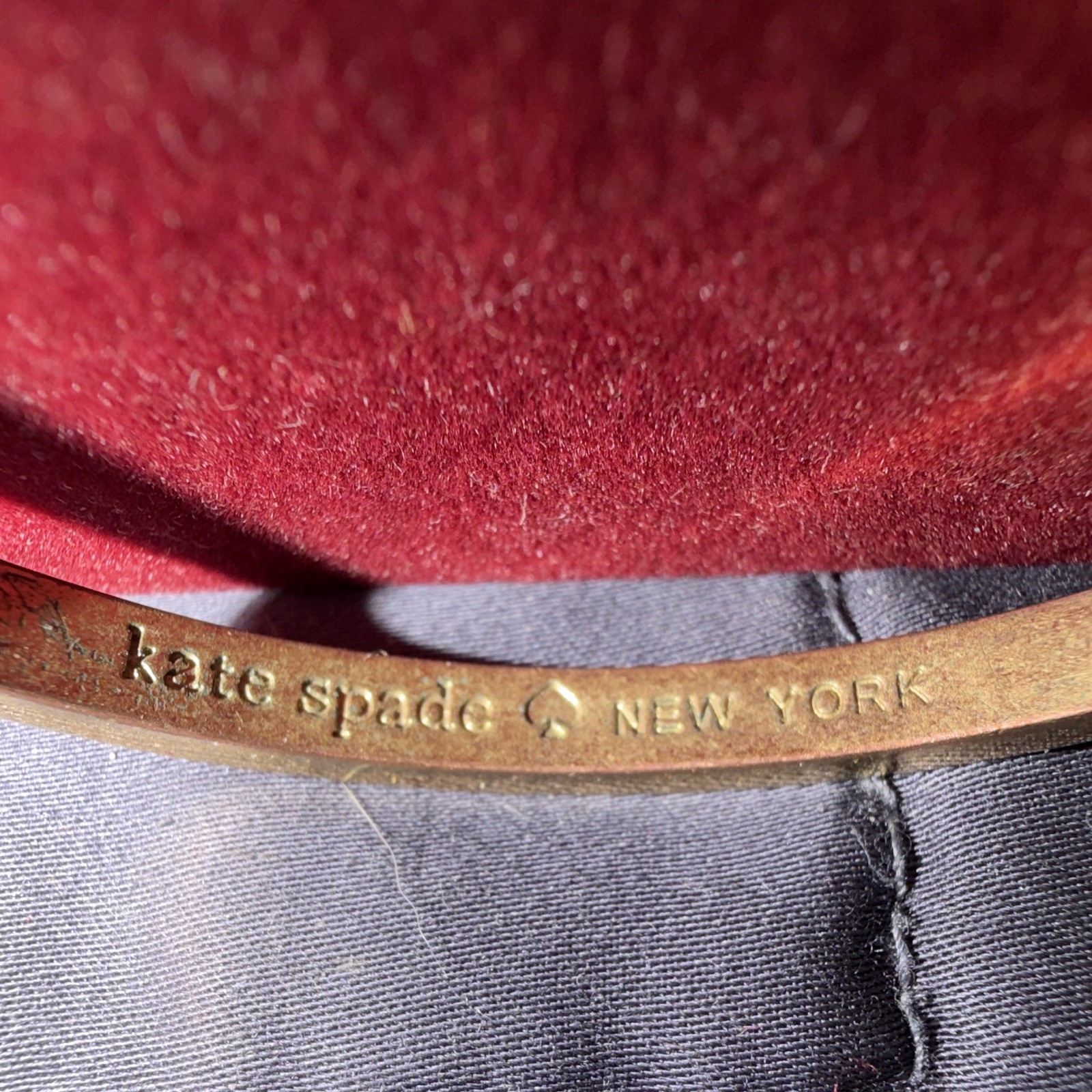 Kate Spade New York Signed Gold Tone Black Enamel Crystal Hinged Bangle