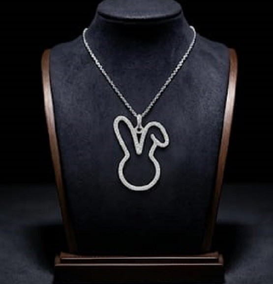 1.5ct Round Simulated Diamond Rabbit Outline Pendant Charm 14k White Gold Finish
