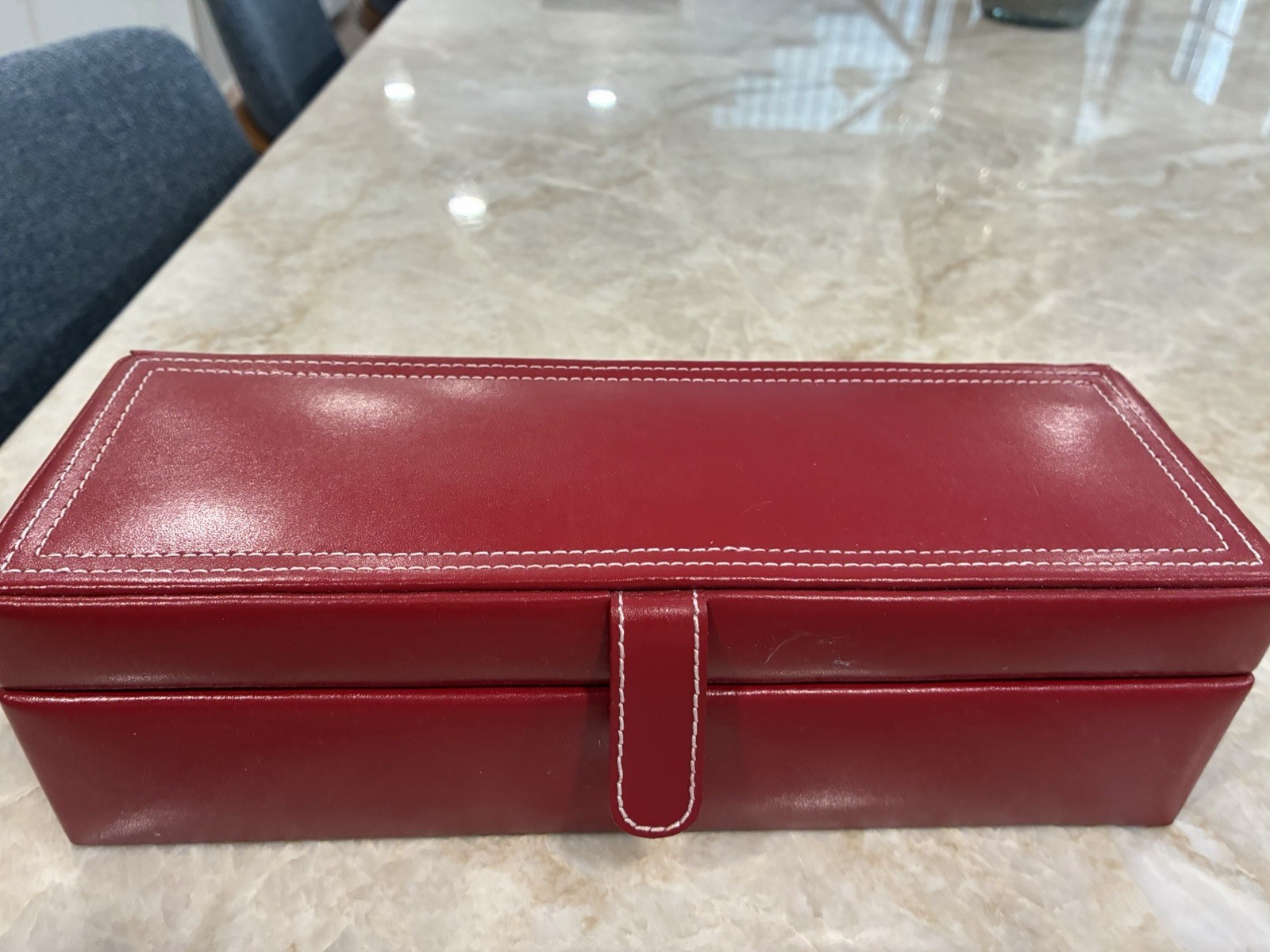 Red Faux Leather Jewelry Box 11″ 3 Piece Fabric Lined Travel Multi Compartment