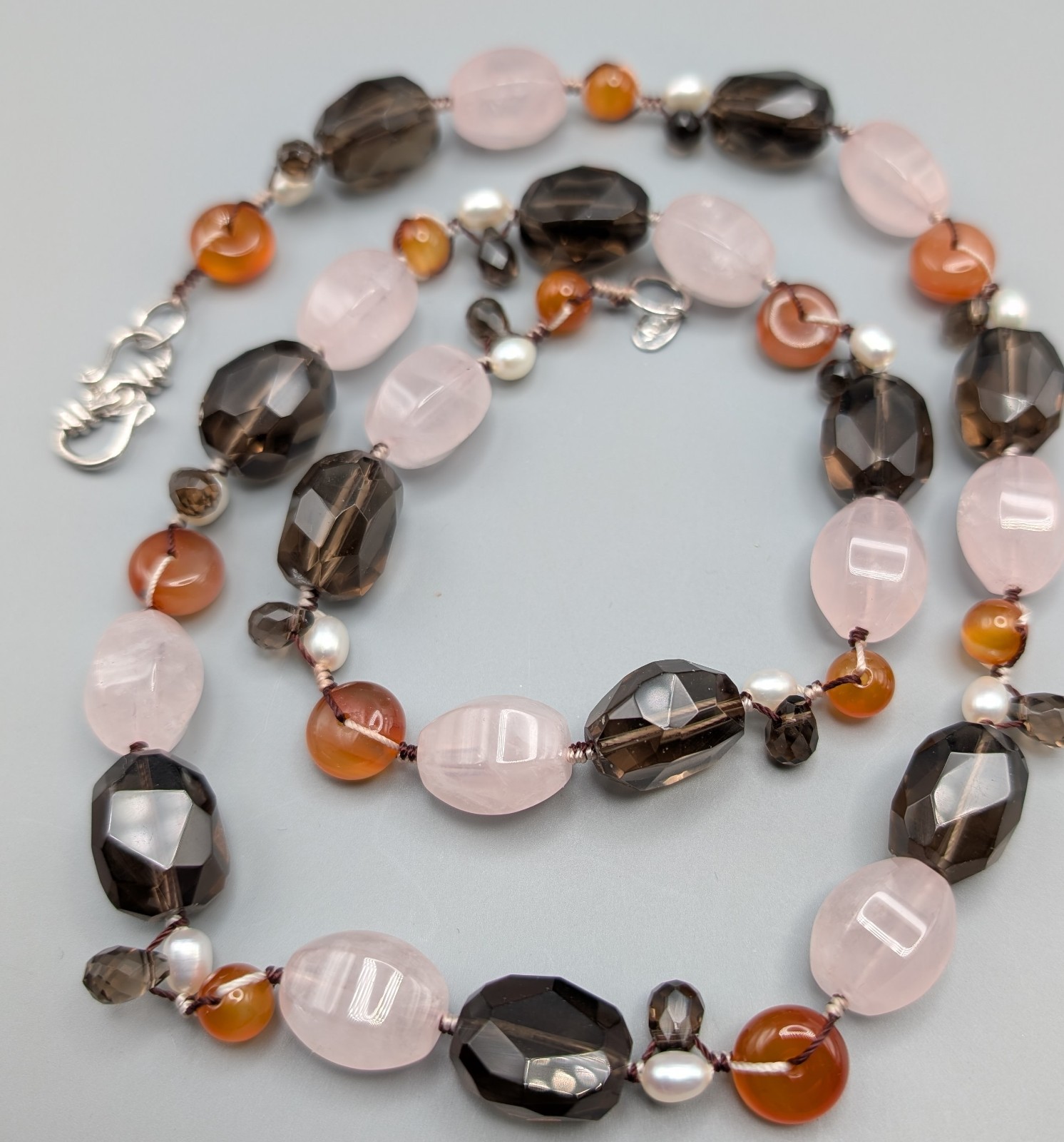 JAI John Hardy 925 Sterling Rose Quartz Smoky Quartz Carnelian Necklace