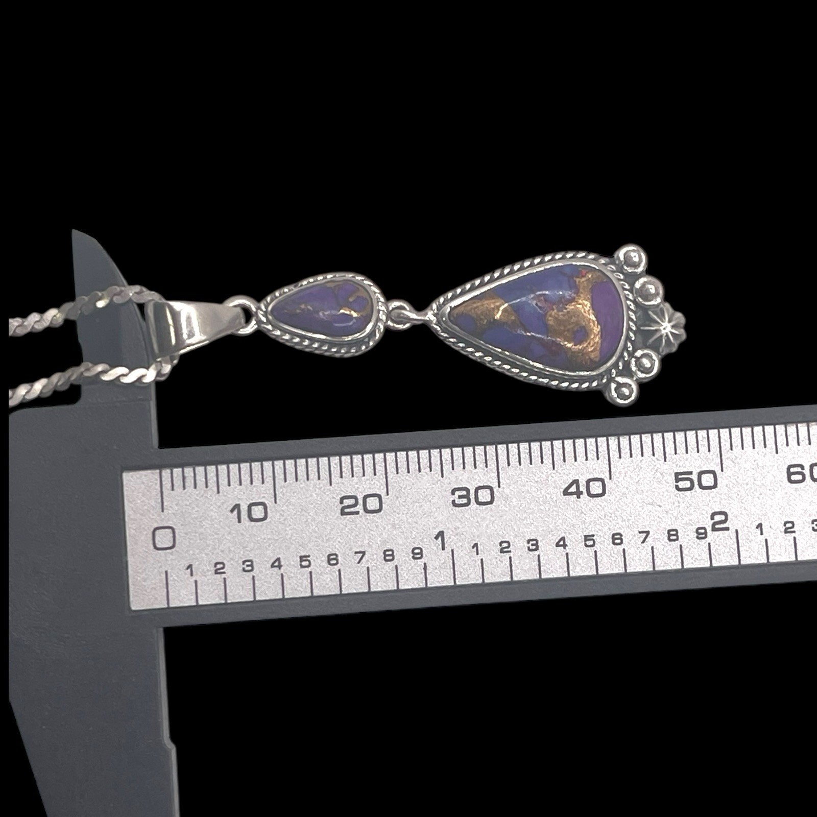 Vintage T Philippines Sterling Copper & Purple Gemstone Pendant Necklace, 16.5″