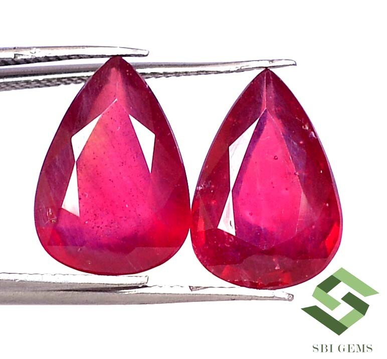 8.86 CTS Natural Ruby Pear Cut Pair 13×9 mm Calibrated Loose Gemstones GF
