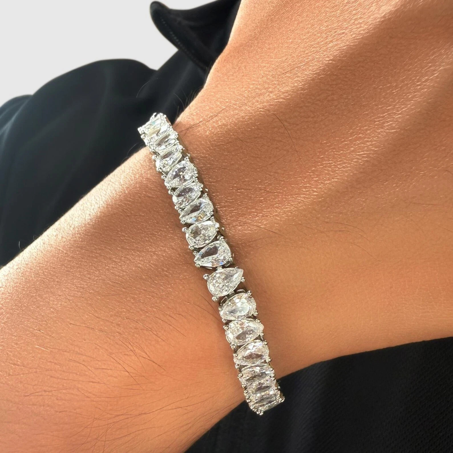 Daughter Gift! Pear Lab Grown Diamond Women’s Tennis Bracelet 18.5 in 14k Gold