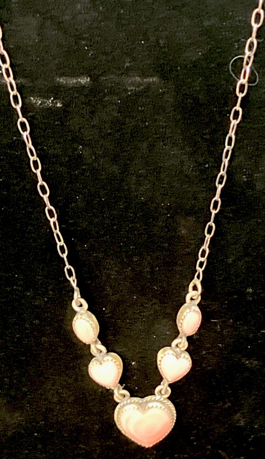Pink Conch Shell Heart Station Necklace 18″ Cable Signed Natural Sterling 925