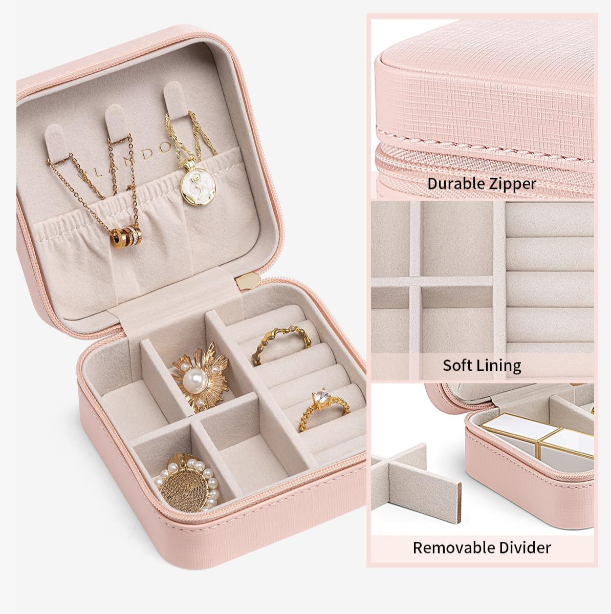 Travel Jewelry Case – Stocking Stuffers for Teen Girls Small – HOT PINK