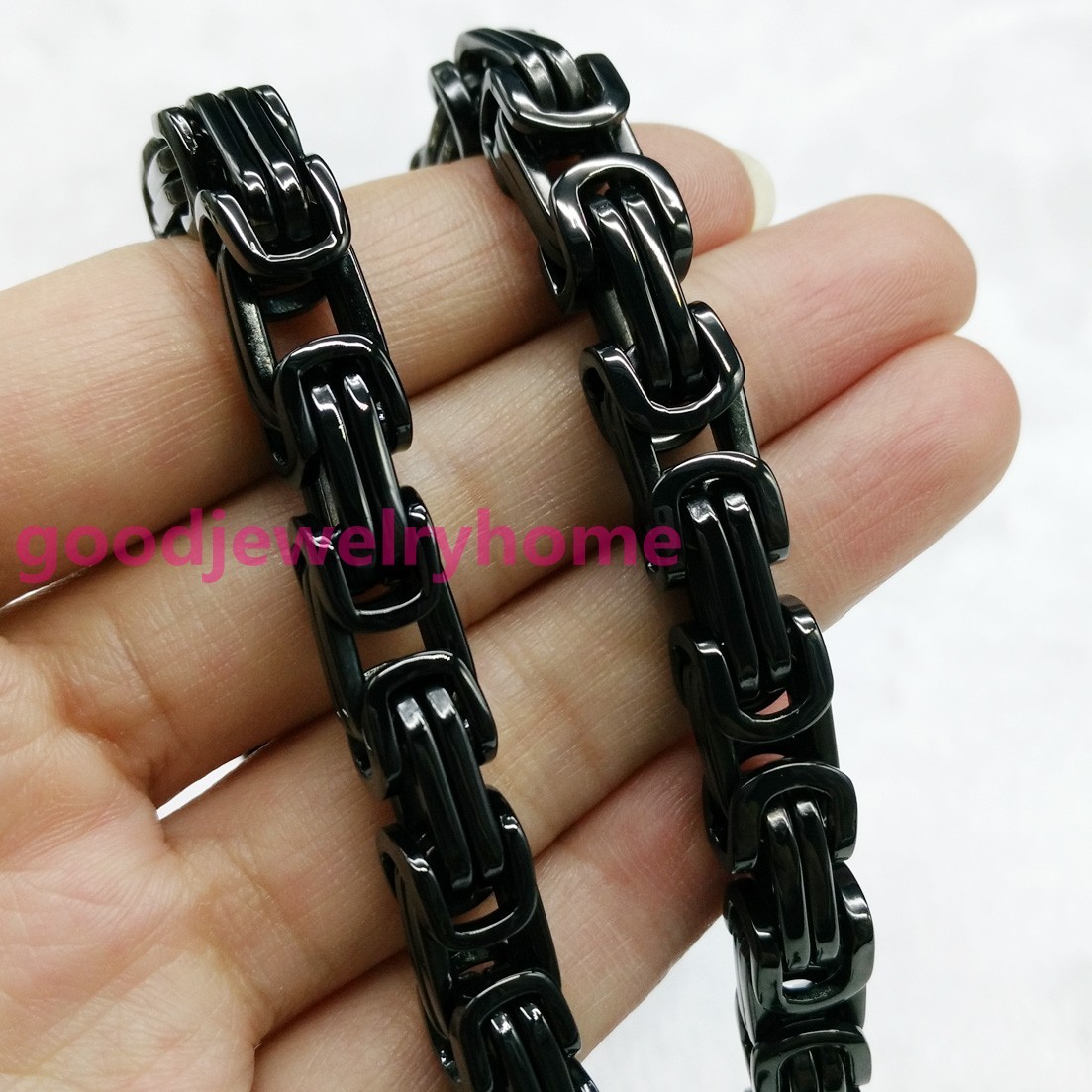 4/5/8mm Heavy Wide Men’s Handmade Black Stainless Steel Byzantine Chain Necklace