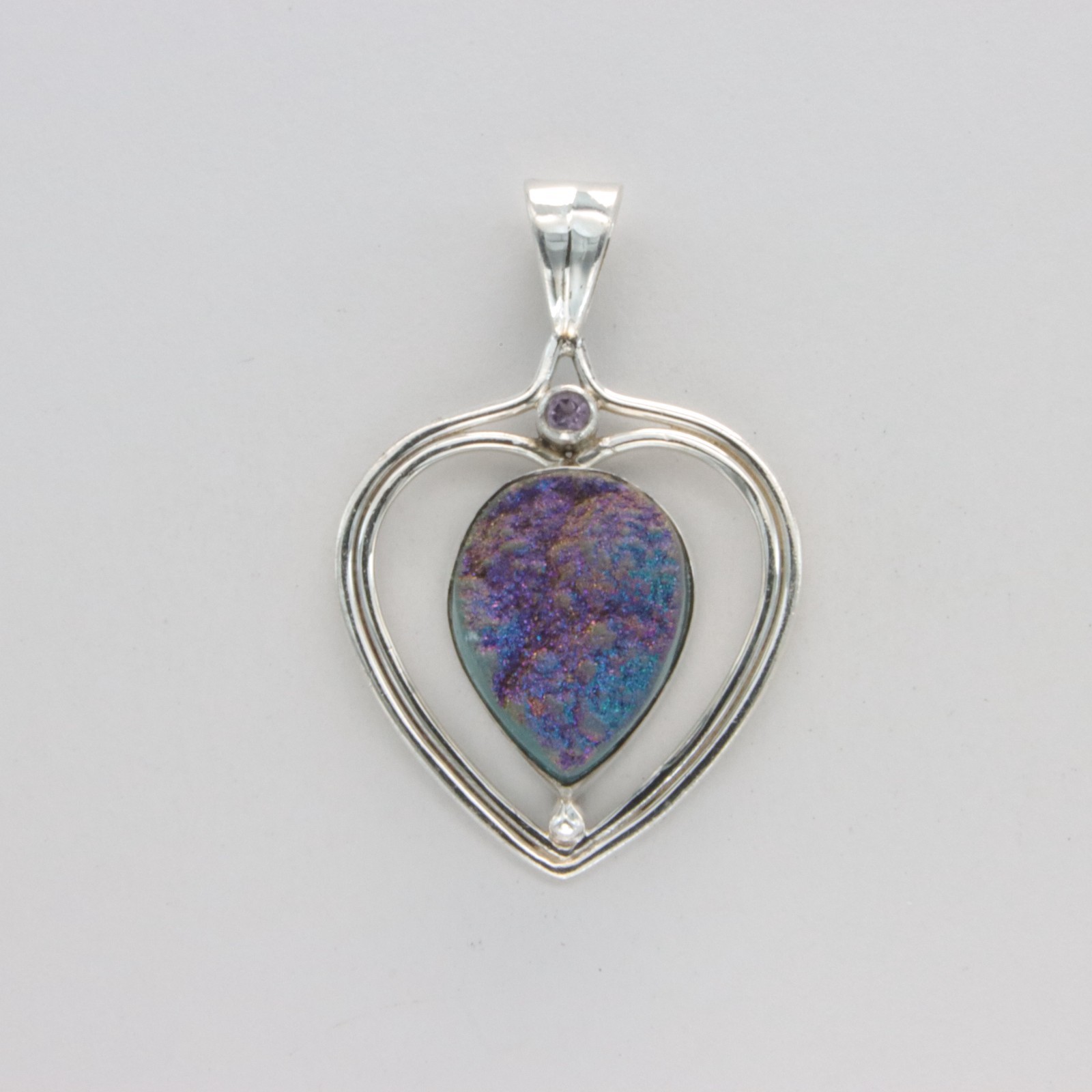 Drop DRUZY DRUSY Druse QUARTZ Heart Pendant 925 STERLING SILVER Necklace #29e