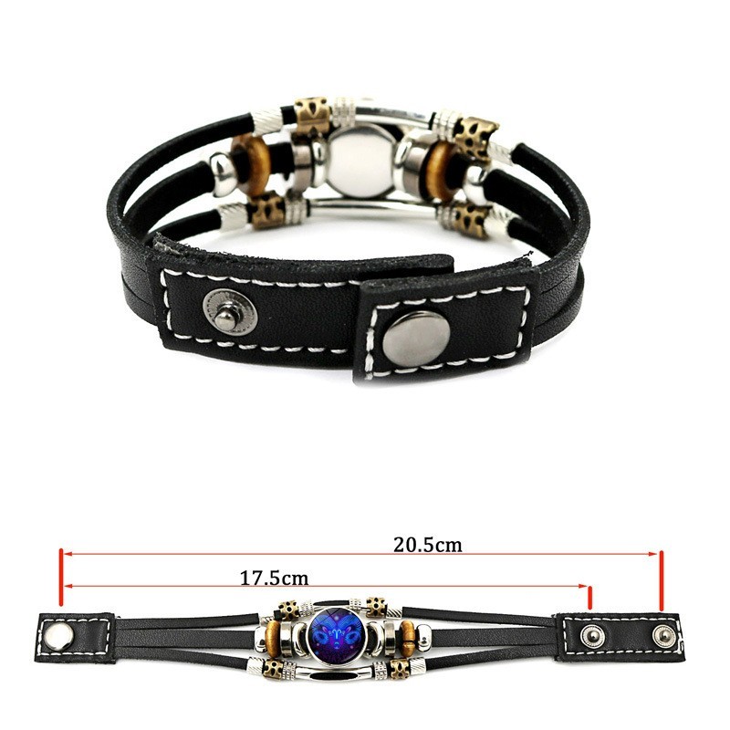 Zodiac Signs Spirit Bracelet, Beaded 12 Constellation Zodiac Leather Bracelet