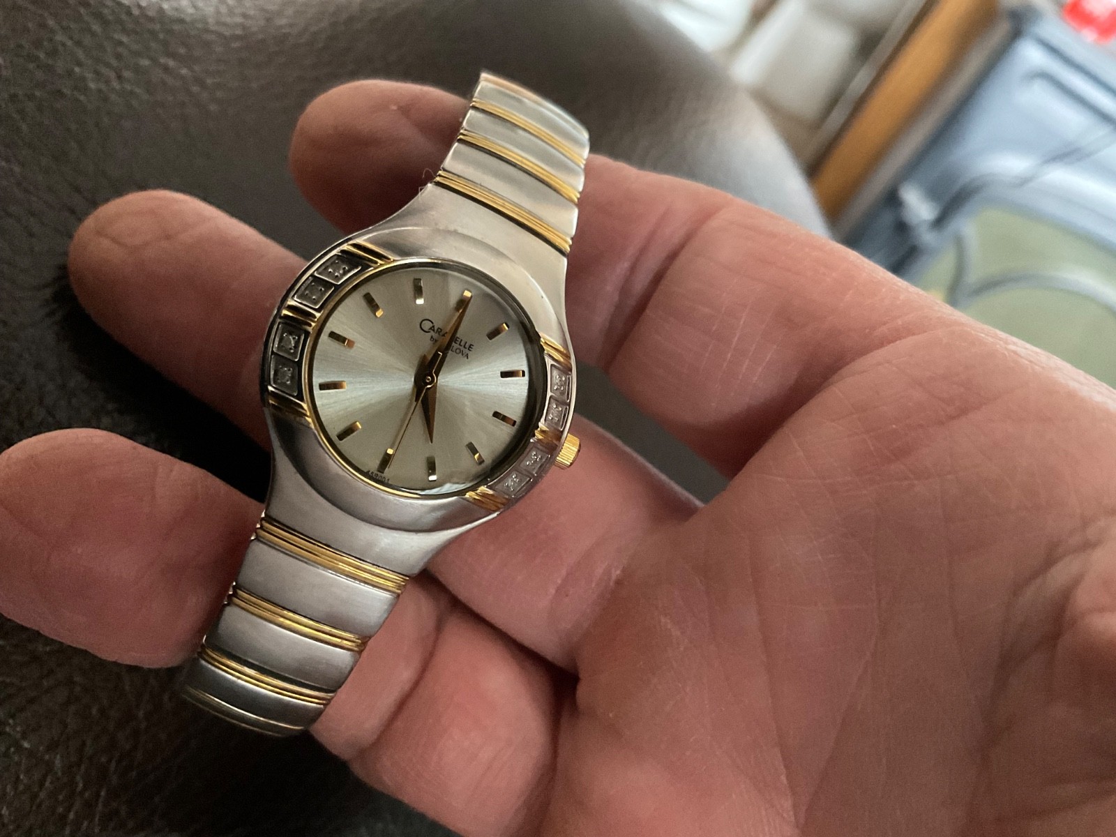 Bulova Caravelle womans watch new batt diamonds gold silver tone fit to 6 1/2 in