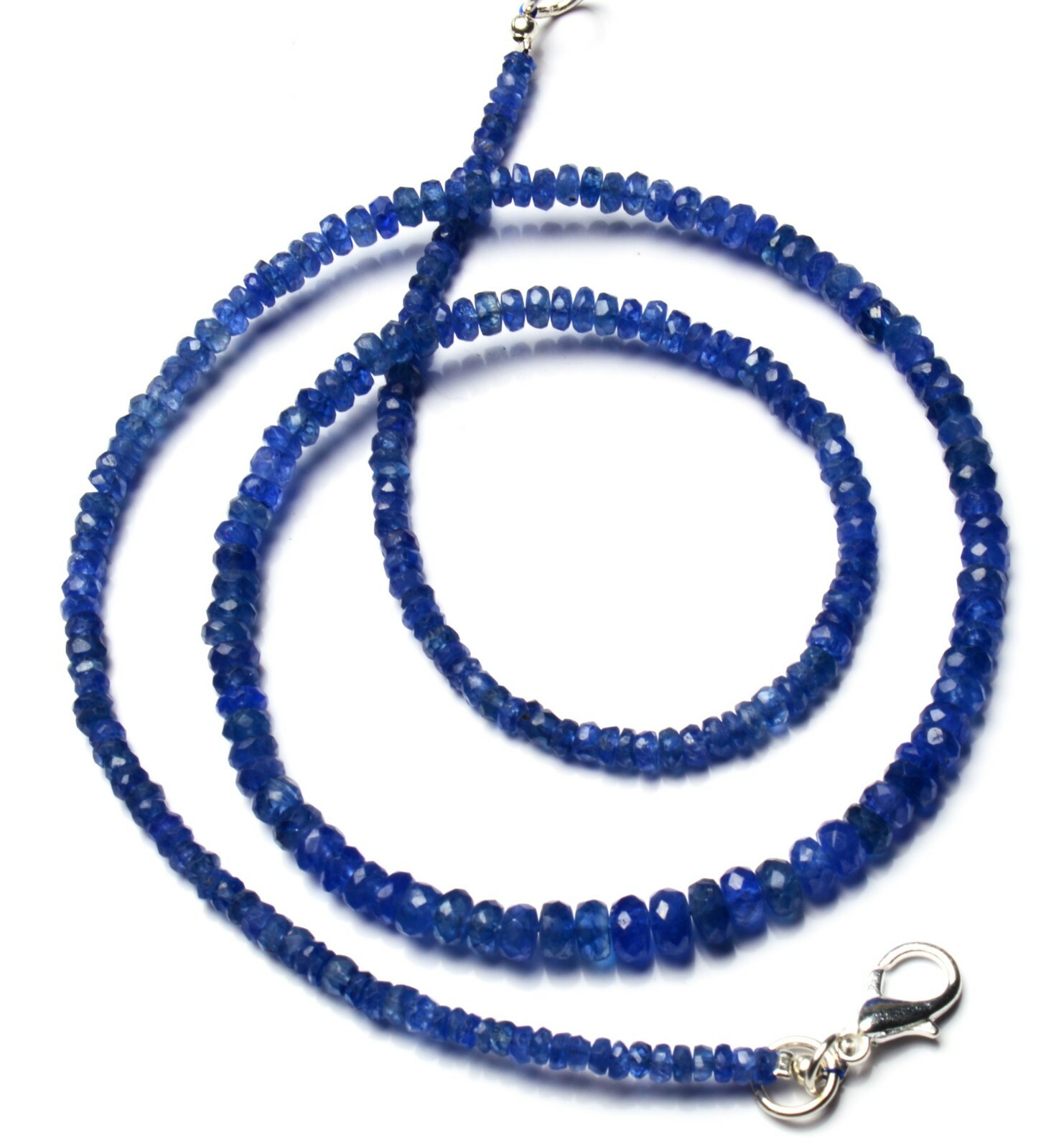 Natural Gem Blue Sapphire Faceted 3 to 5MM Size Rondelle Beads Necklace 18″ 70Ct