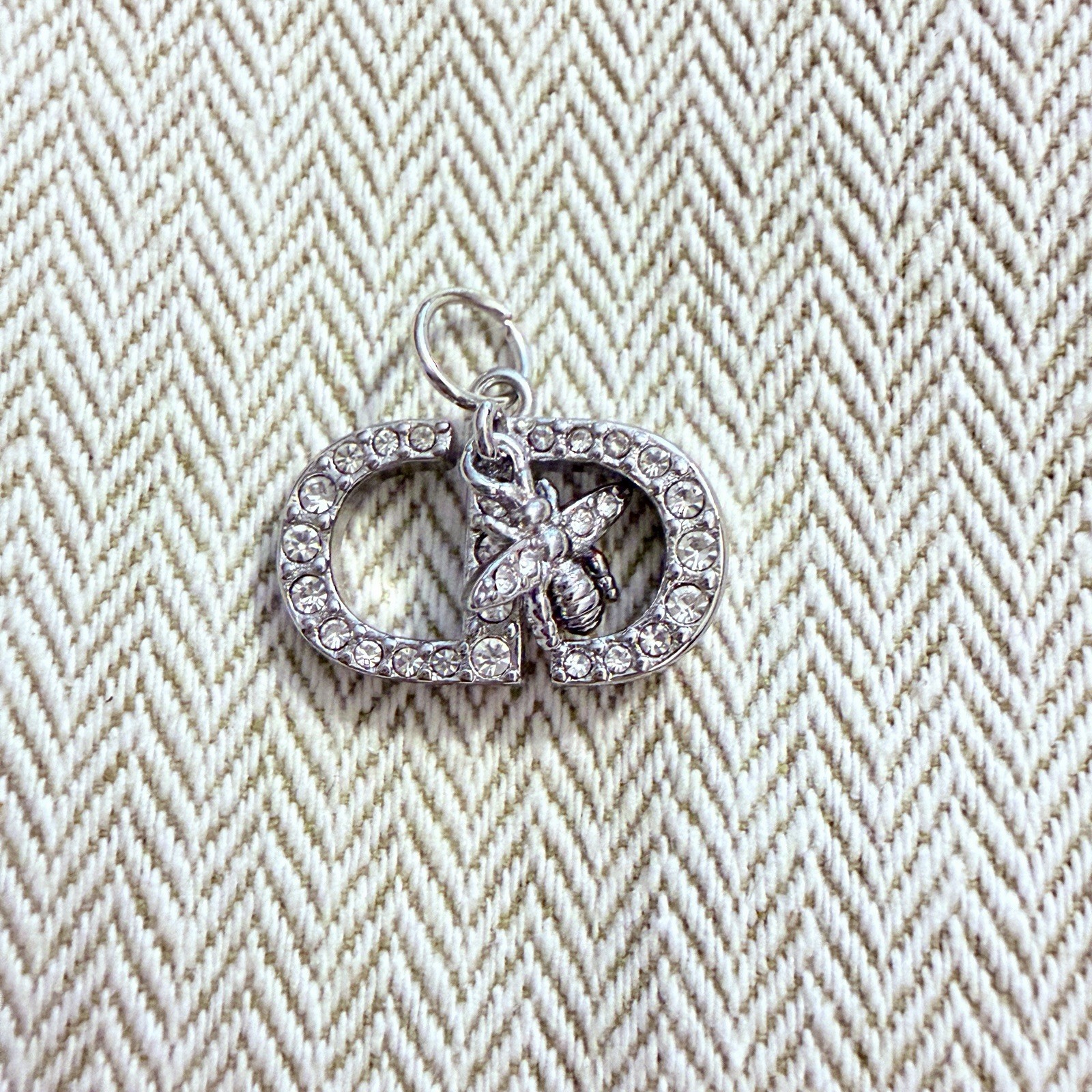 Designer Dior Zipper Pull Charm Silver Tone & Rhinestone Pendant