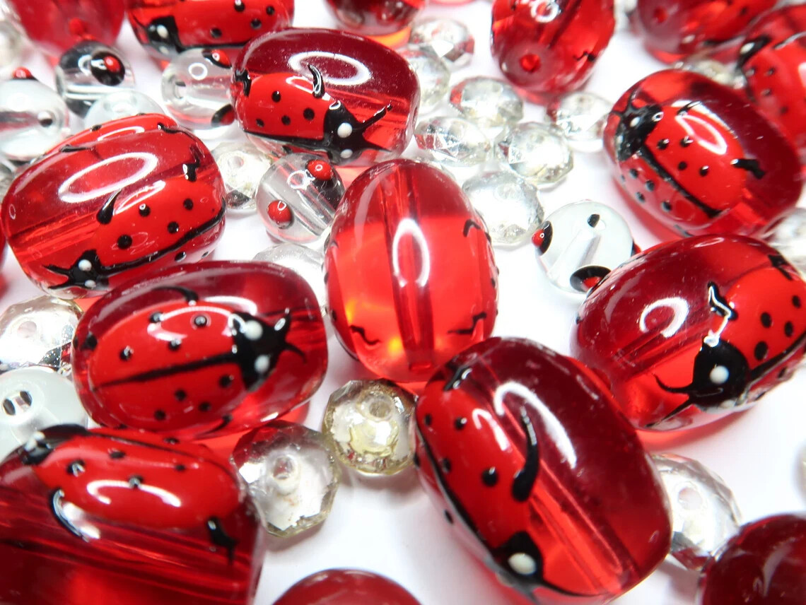 Ladybug Beads Glass Beads For Bracelet Making Garden Lucky 13mm RED Oval 20 pcs