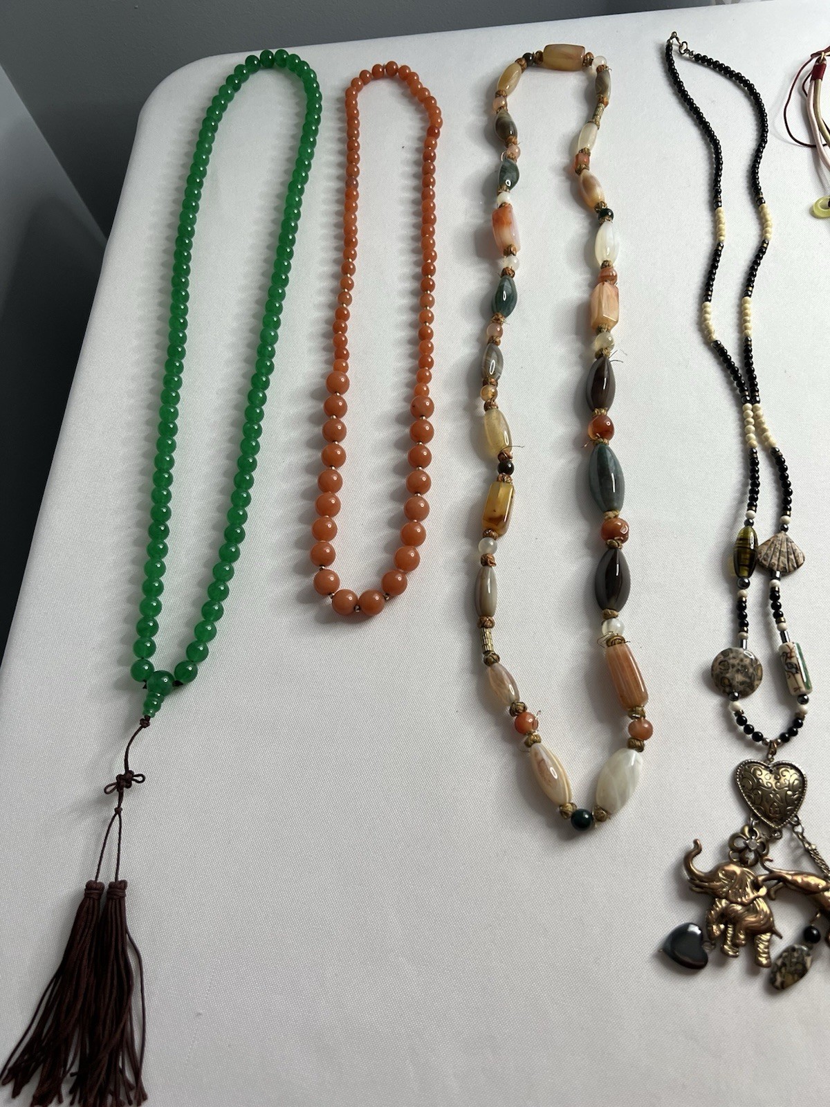 Vintage Asian Jade Rose Quartz Carved Beaded Necklaces Bracelet Jewelry Lot 7pcs