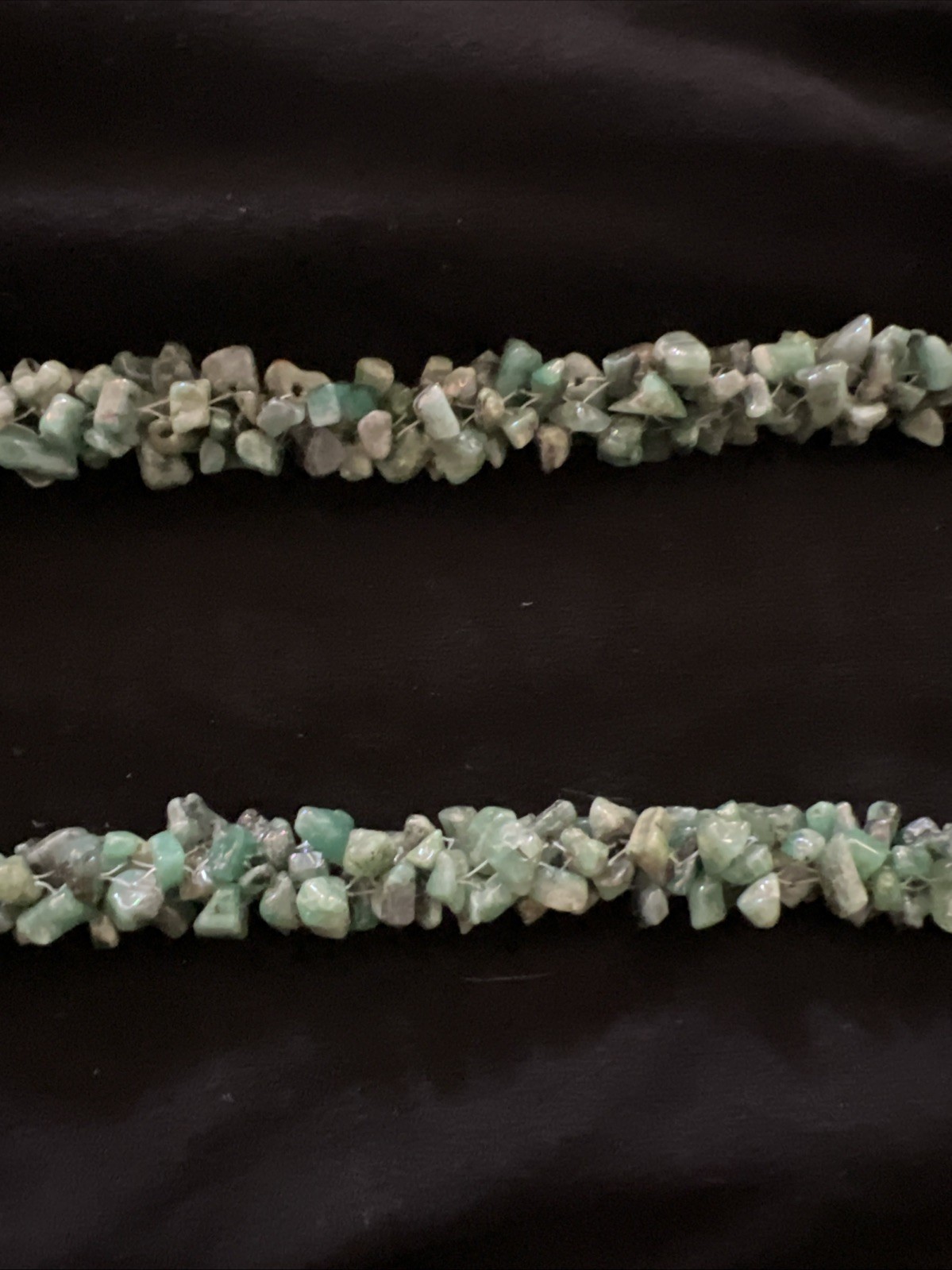 Vintage Braided Raw Polished Green Nephrite Jade Necklace 92.6 gr 26″ No Clasp