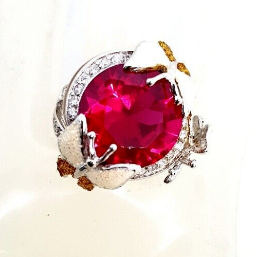 Ring RUBY simulated 925 STERLING SILVER enamel Butterfly women cocktail size 7