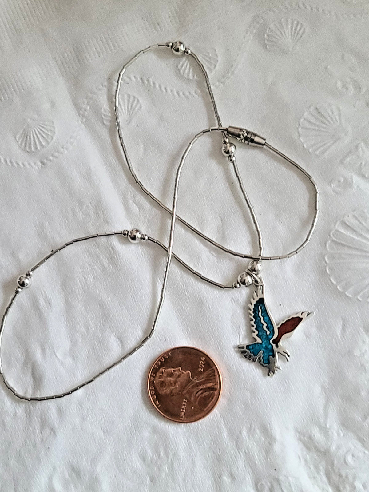 Wheeler Manufacturing Co Sterling SilverTurquoise Coral Eagle .925 Necklace VTG