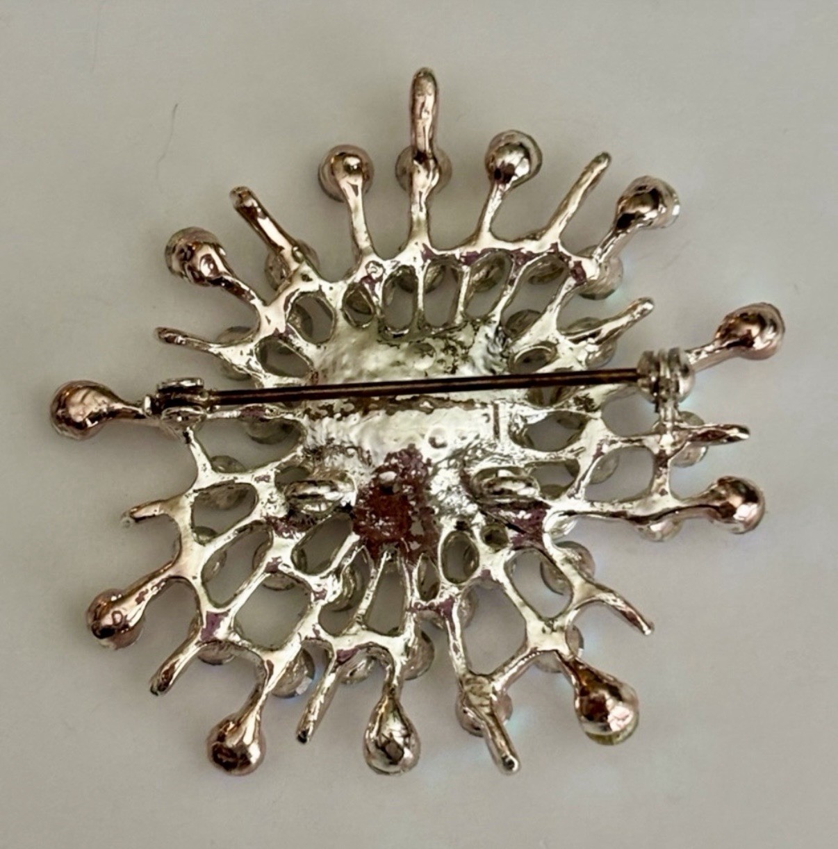 Vintage 1960s Aurora Borealis Rhinestone Starburst Brooch Pendant Sputnik AB Pin