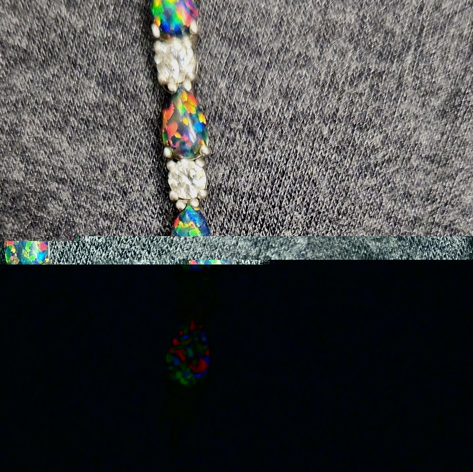 Black Opal & White Topaz Link Bracelet Marquise Prong Lobster Clasp