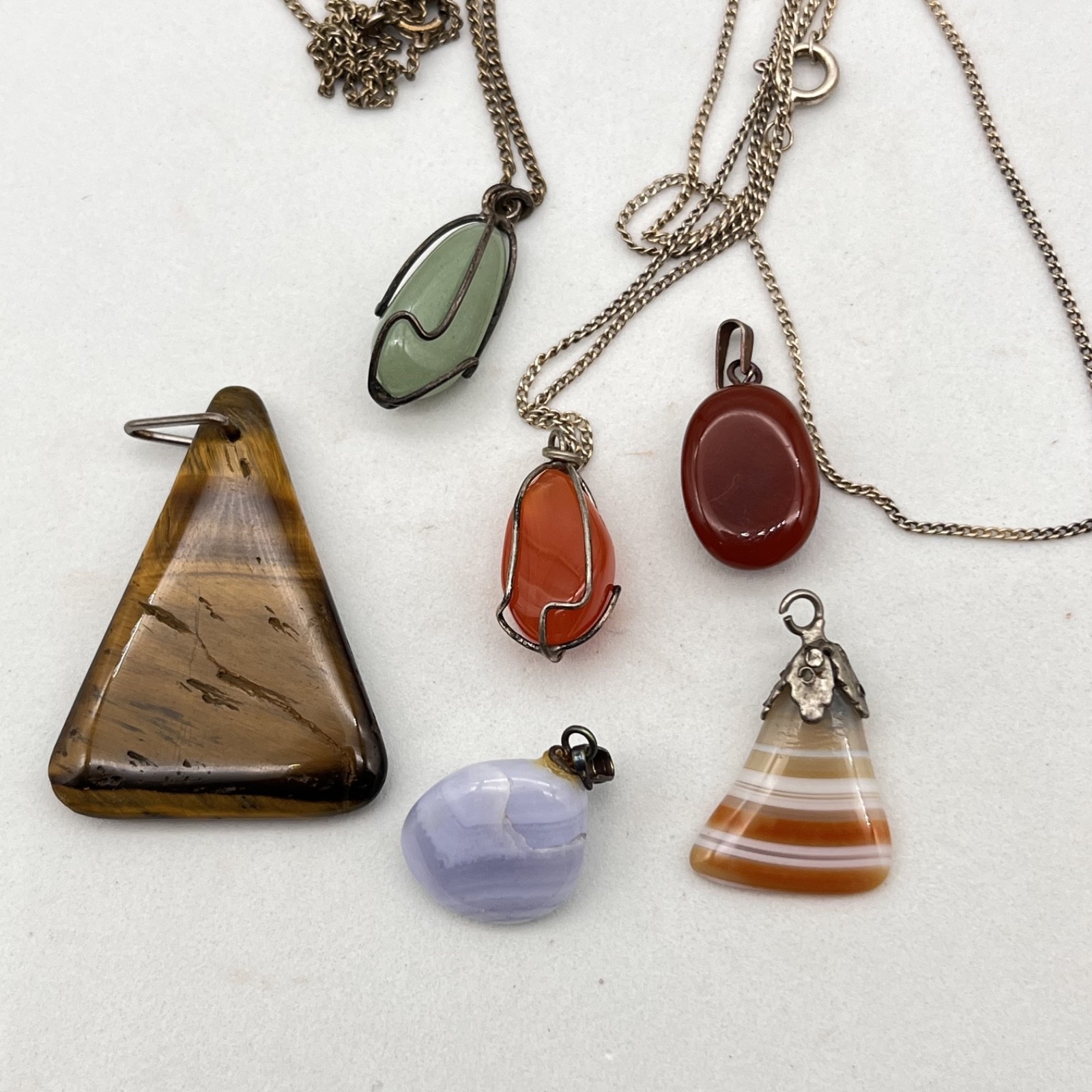 Genuine Stone Pendant Lot of 6 Mixed Gemstones 2 Chains