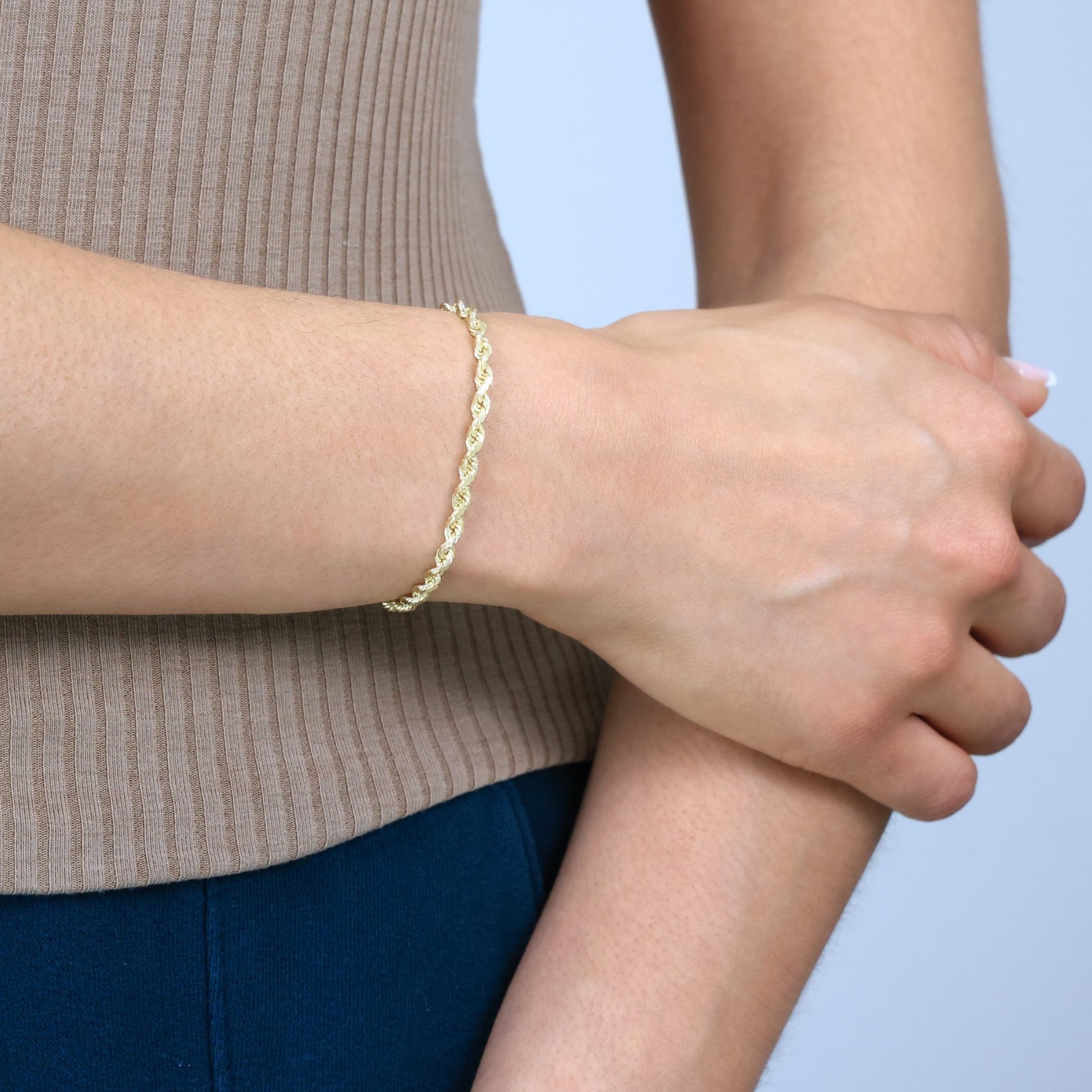 14K Yellow Gold 3mm Diamond Cut Rope Chain Link Bracelet Lobster Clasp 7″ 8″ 9″