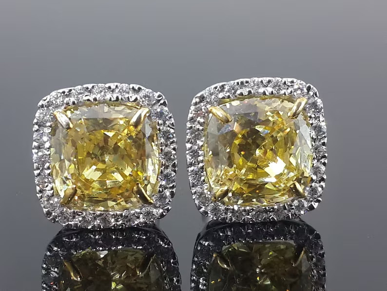 2Ct Cushion Cut Lab Created Yellow Citrine Stud Earrings 14K Yellow Gold Plated