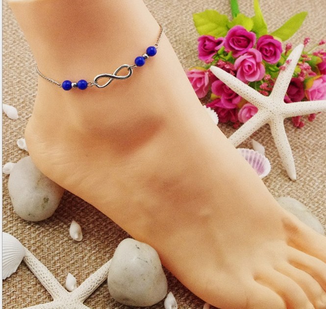10″ Women Girl Silver Gold Infinity 8 Blue Beads Chain Ankle Bracelet Anklet S10
