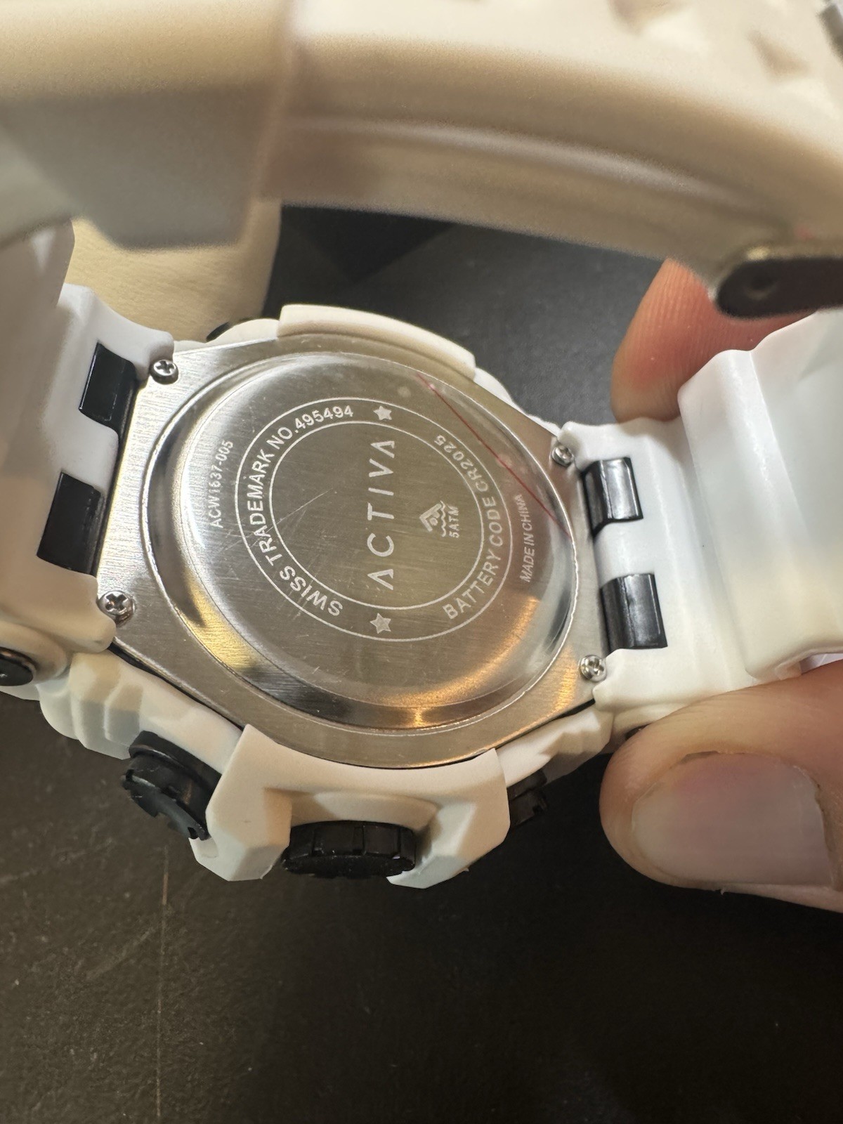 Activa Dual Time Sport Analog/Digital Quartz Watch White Resin WR50m Alarm