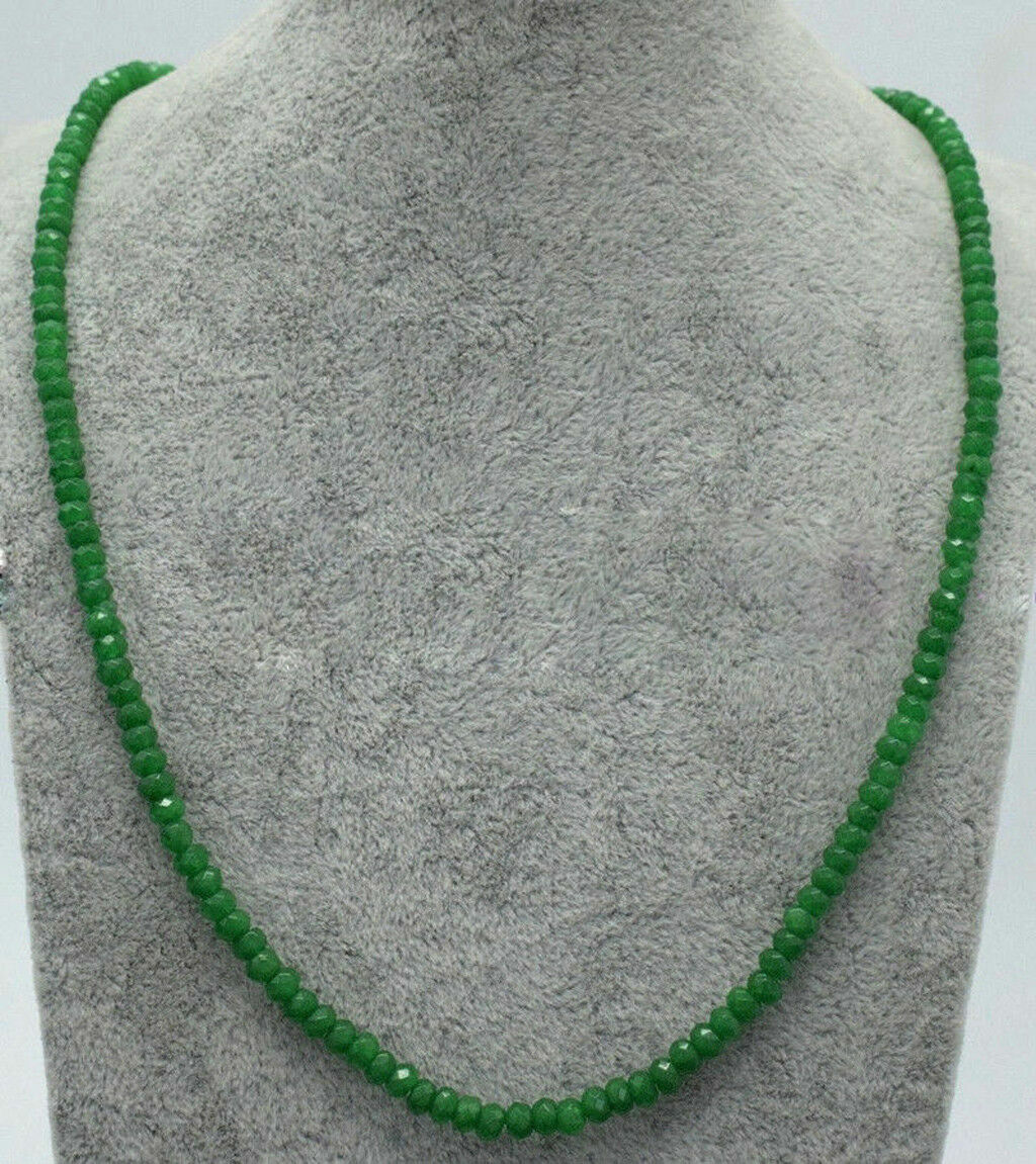 Genuine Natural 2x4mm Green Jade Faceted Gemstone Roundel Beads Necklace 16-28″