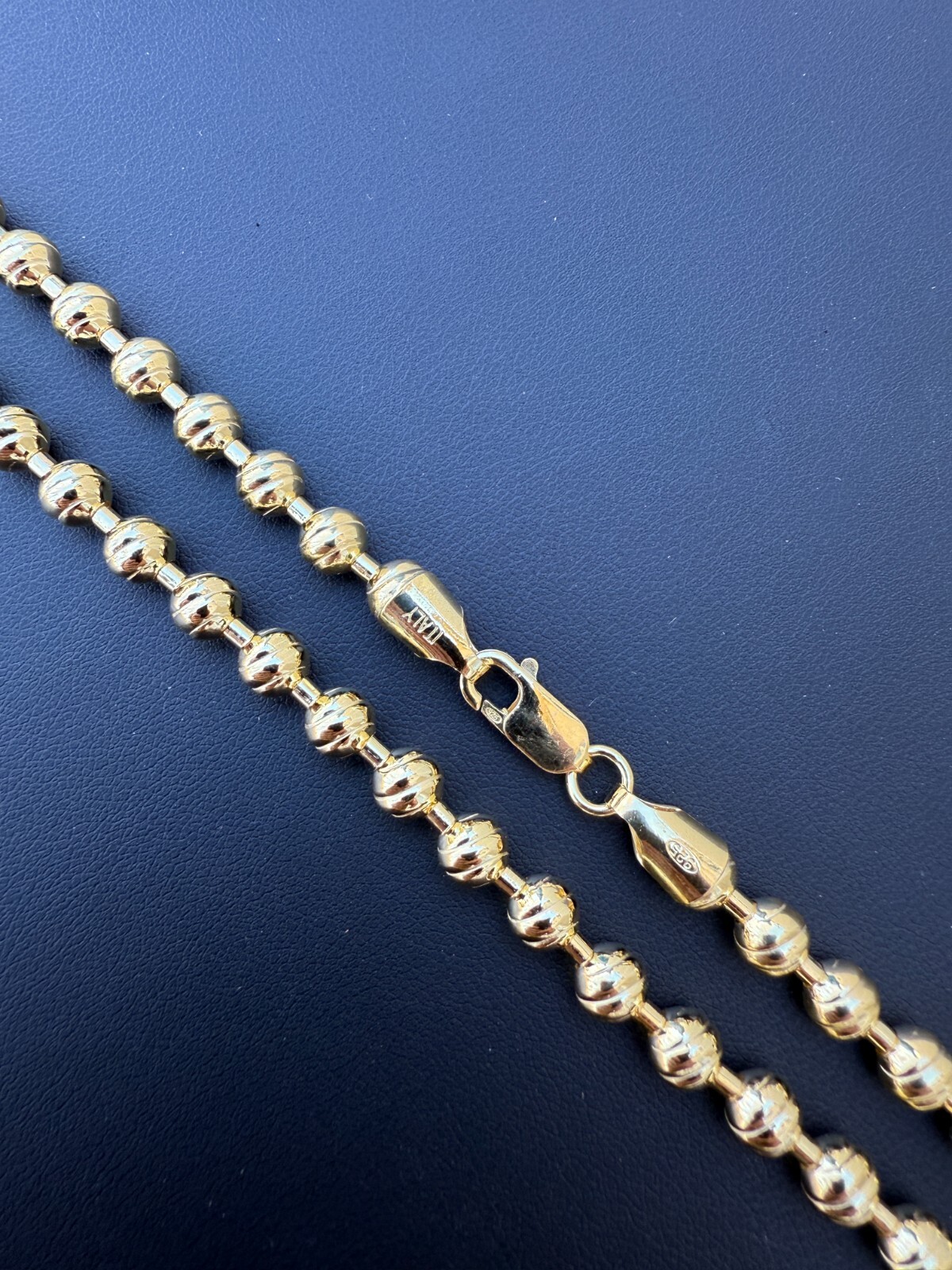 6mm Ball Bead Chain Moon Cut Dog Tag Mens Necklace 14k Gold Over 925 Silver