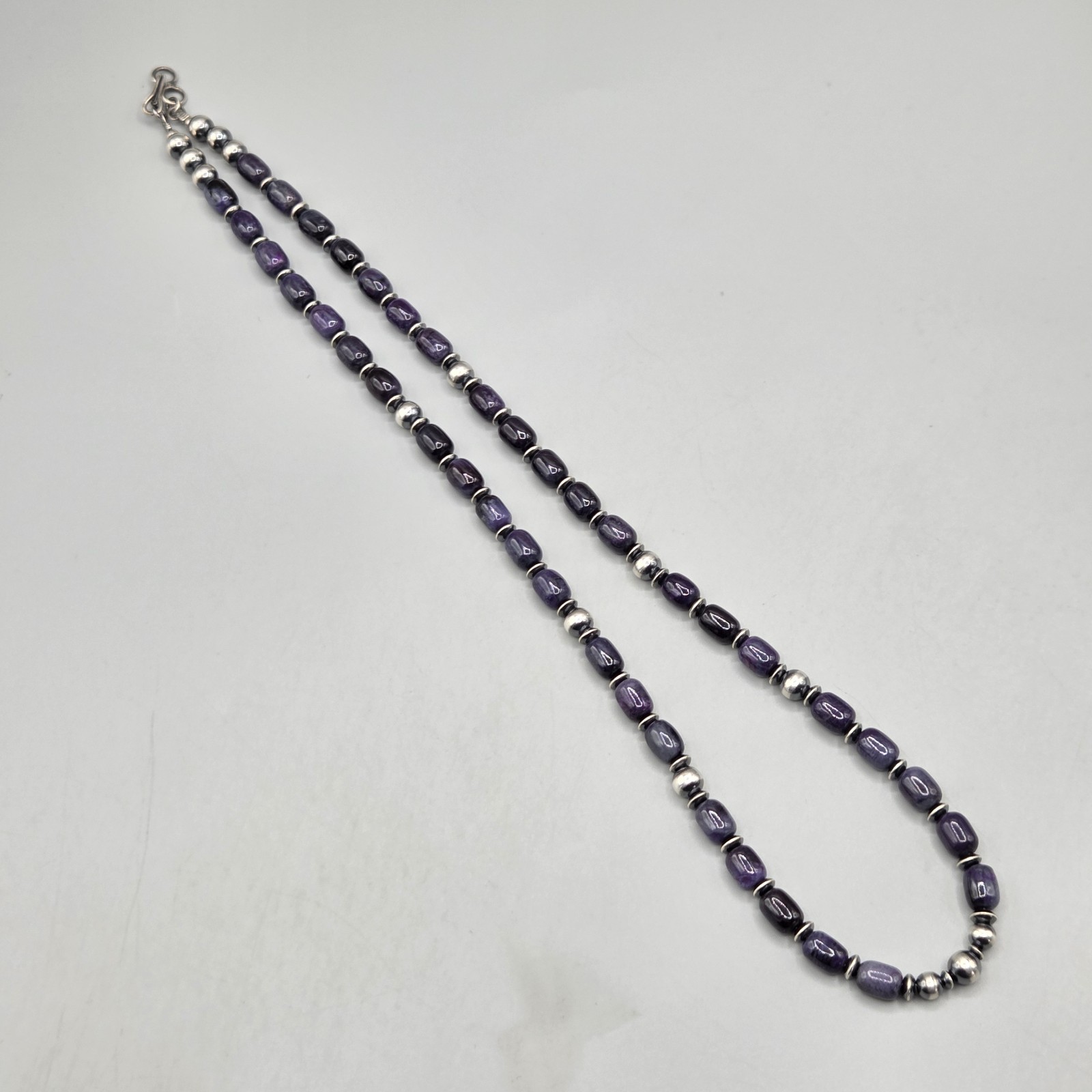 21.5″ Rare Sugilite Sterling Navajo Pearl Necklace Southwest Squash Petite 6+mm