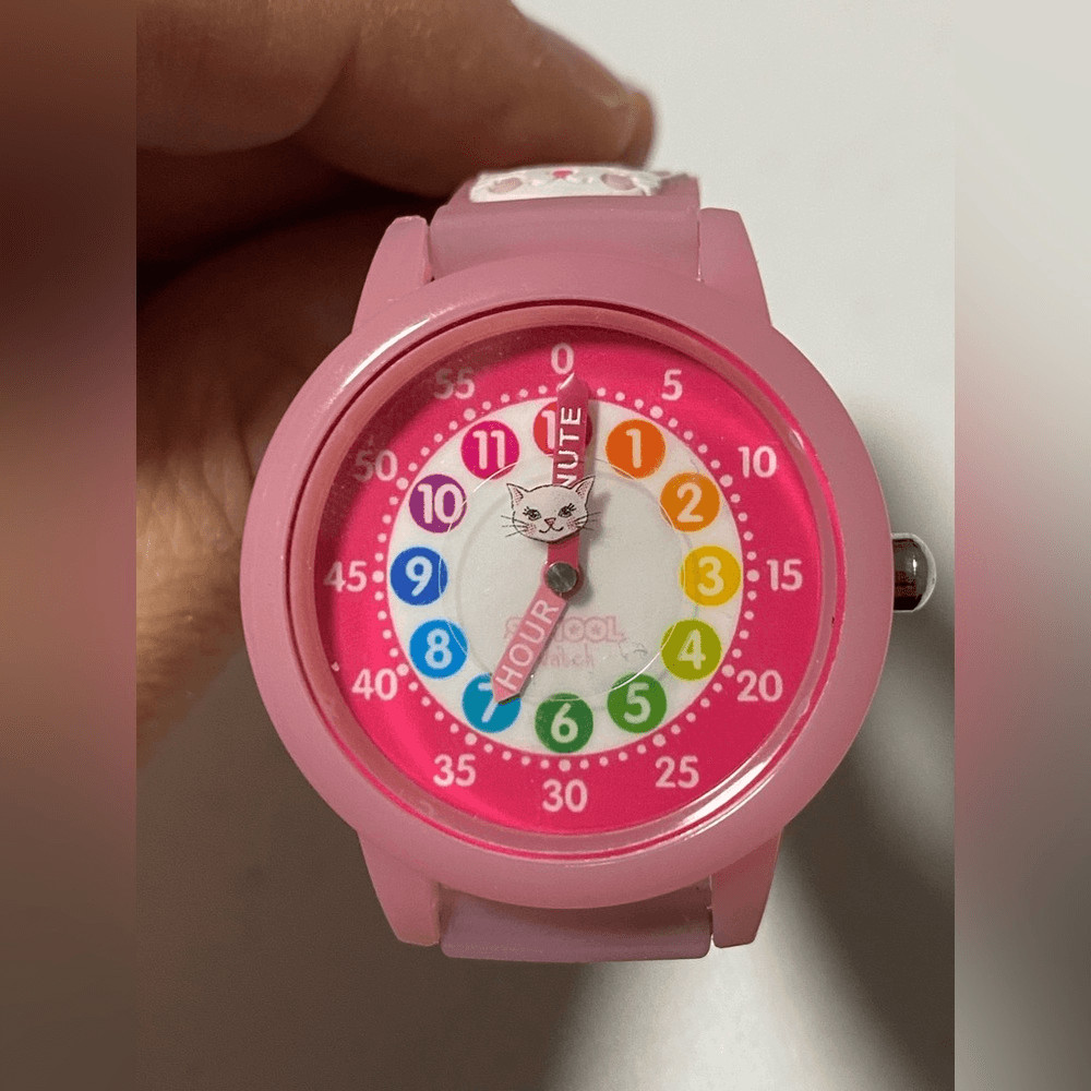 Preschool teaching time 3D Kitty cat Theme Watch clock Kids girls splash proof