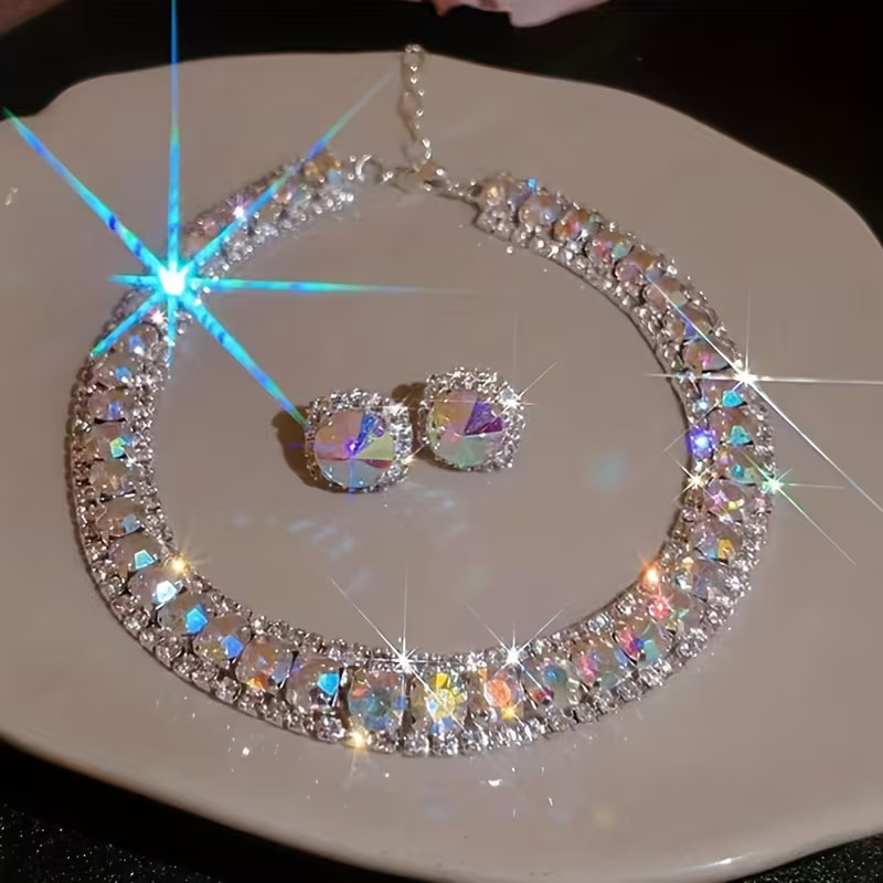 Multicolor Crystal Statement Jewellery Set Necklace Earrings Prom Party Gift Her