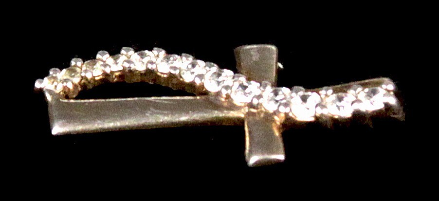 Vintage Bolivia Gold Sterling Silver Rhinestone Methodist Cross Charm Pendant