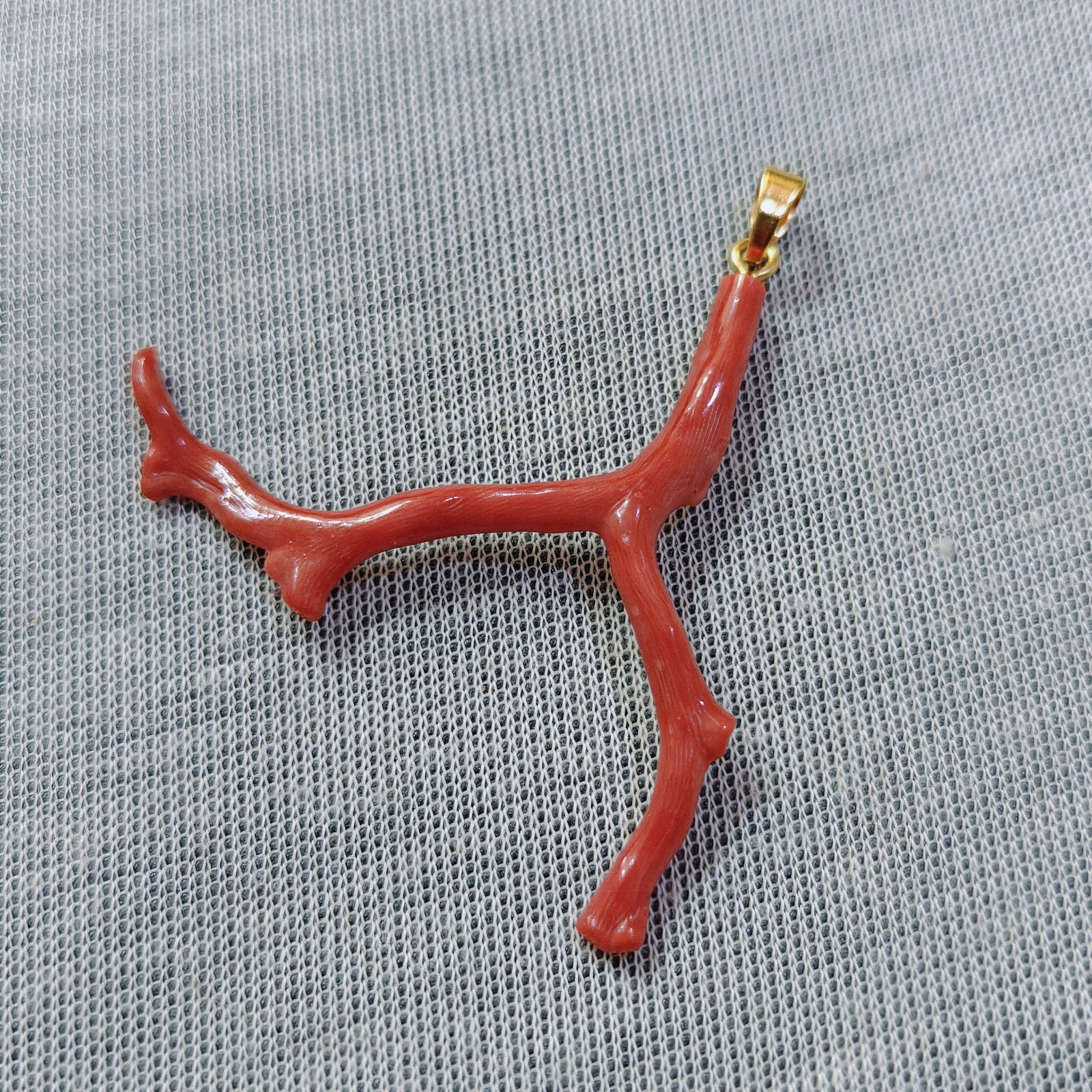 Natural Italian Red Coral Branch Brass Pendant Boho Ocean Gemstone Jewelry