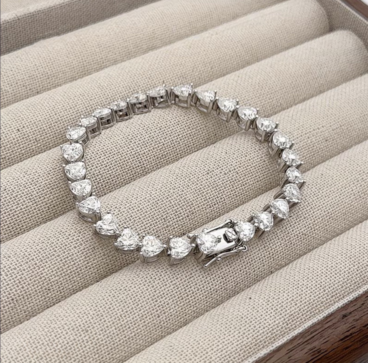 16 CTW Natural Moissanite Heart Bracelet VVS1 D Clarity