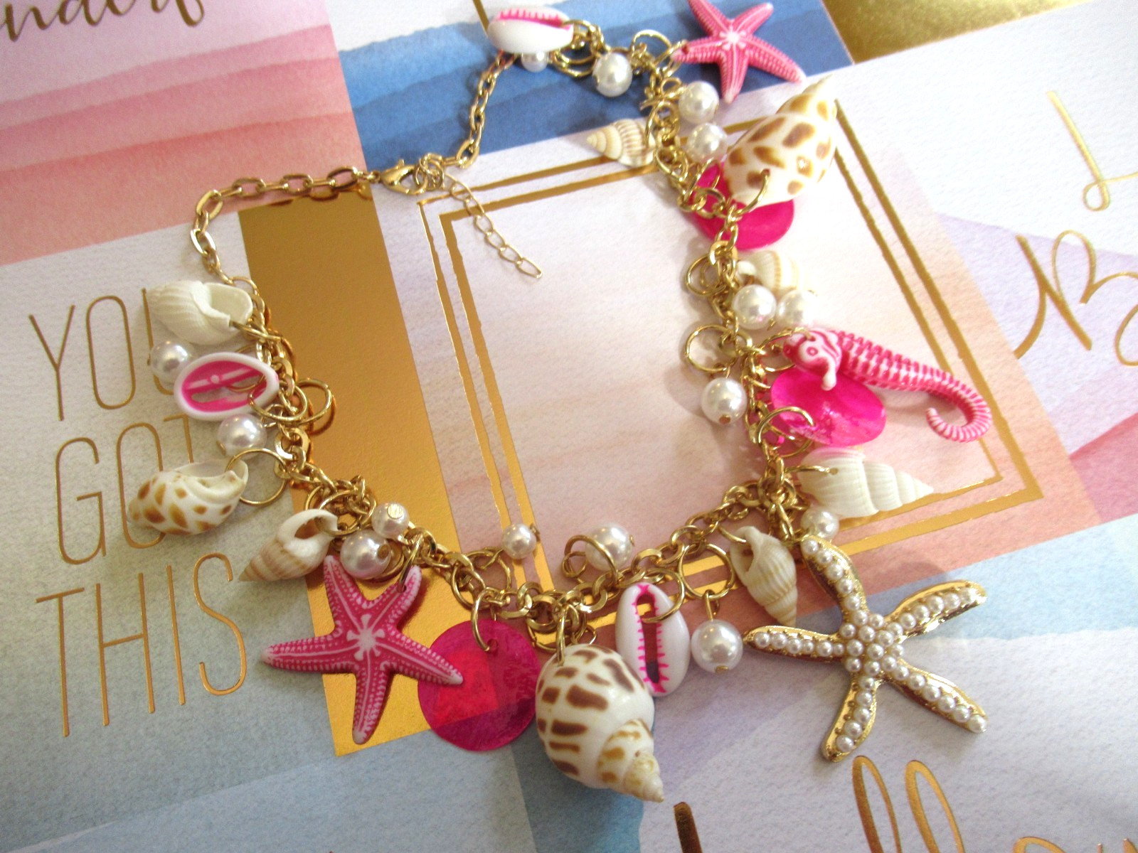 Mermaid Ocean SHELLS Beach STARFISH Sea PEARLS PINK PEARLS SHELL NECKLACE NEW