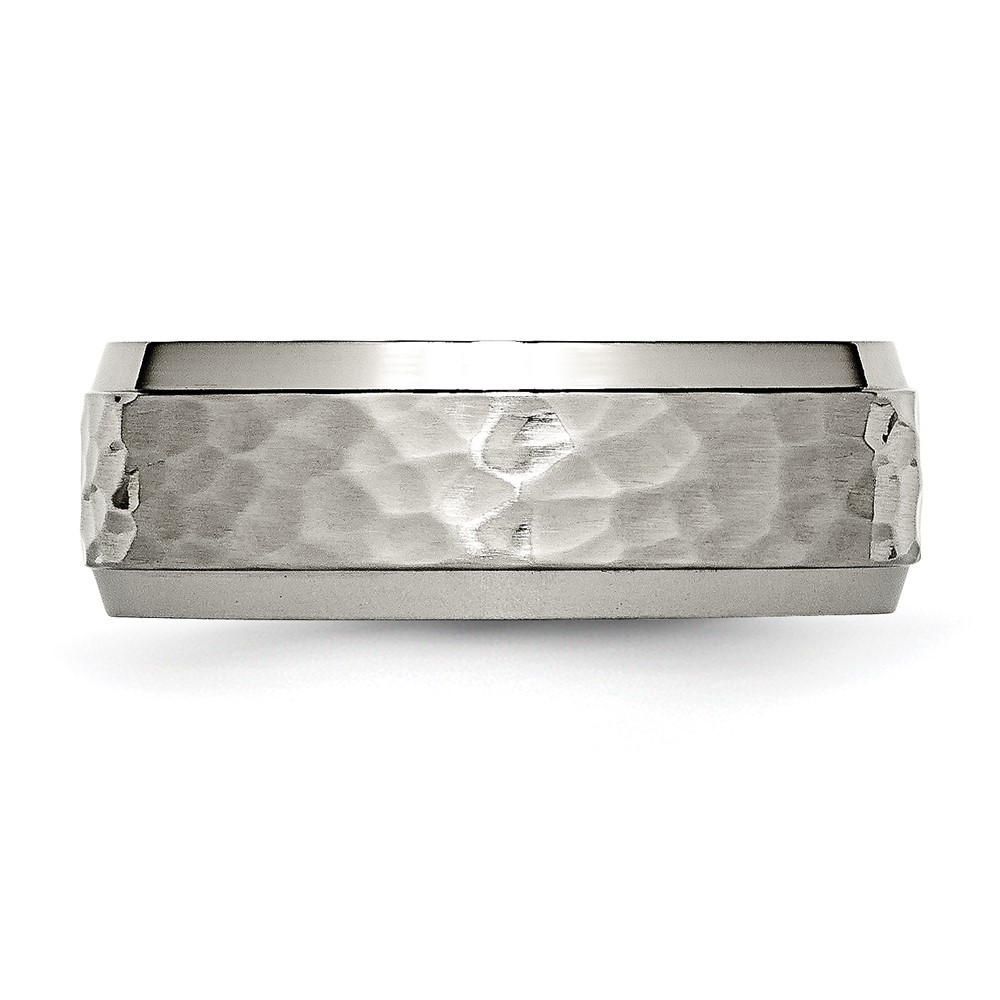Titanium Polished and Hammered 8mm Beveled Edge Band Men’s Ring Size 13