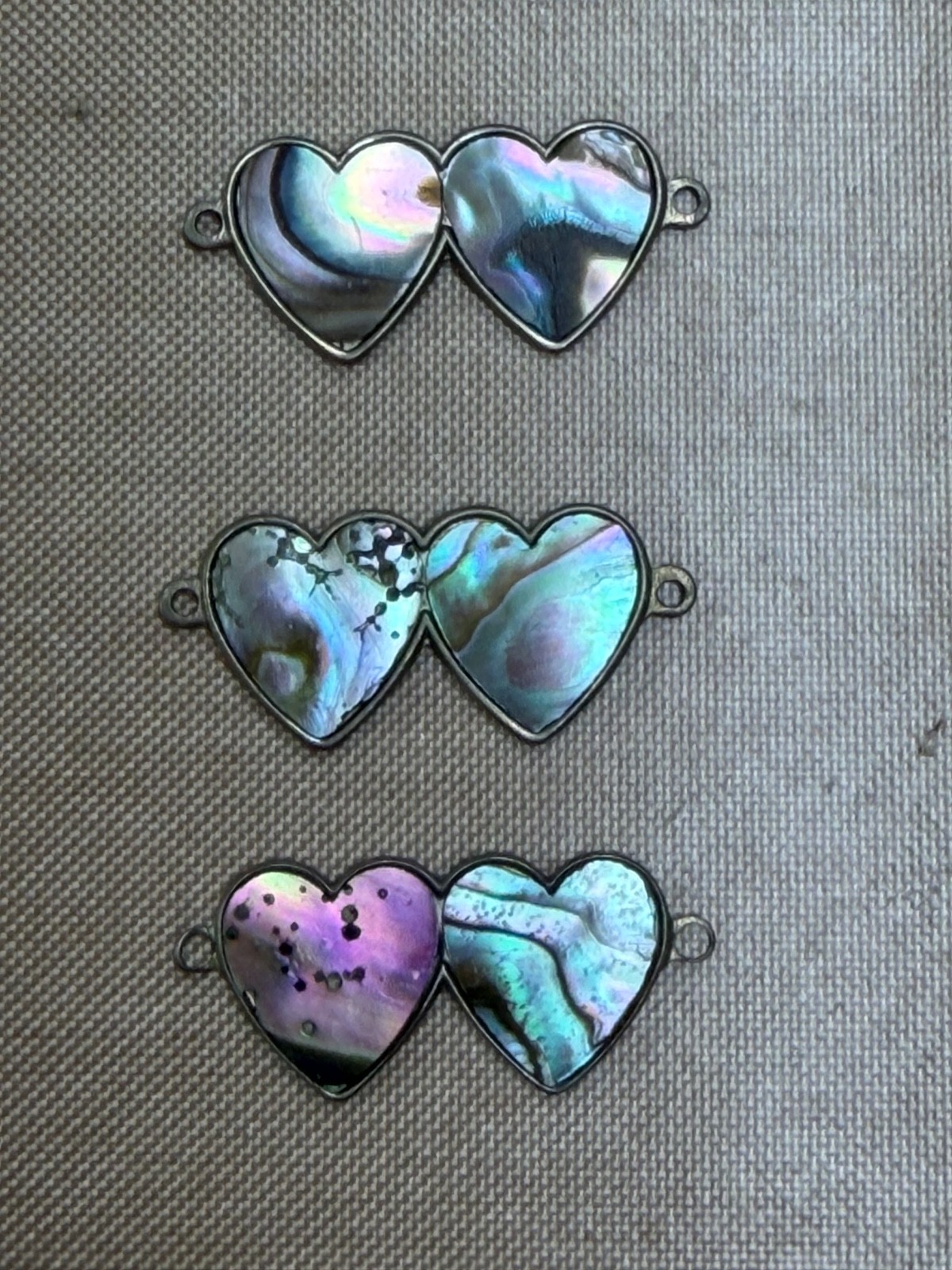 Vintage Abalone Shell Double Heart Connectors Lot of 24 Silver Tone Jewelry Find