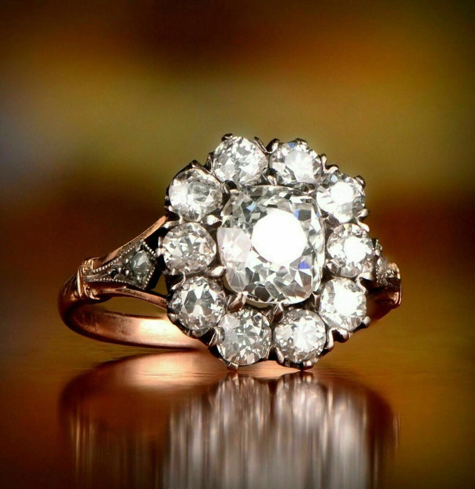 2.00Ct Lab Created Round Diamond Cluster Wedding Ring 14K Rose Gold Finish
