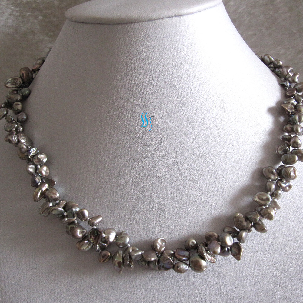 18″ 6-7mm Gray Keshi 2Row Freshwater Pearl Necklace Strand Jewelry