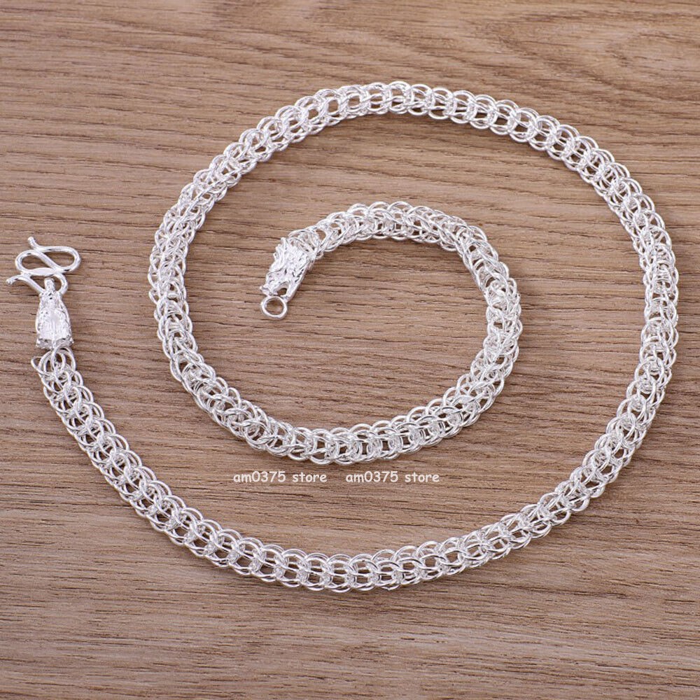 Pure 999 Fine Silver Chain Men Women 7mm/7.5mm Keel Dragon Head Necklace